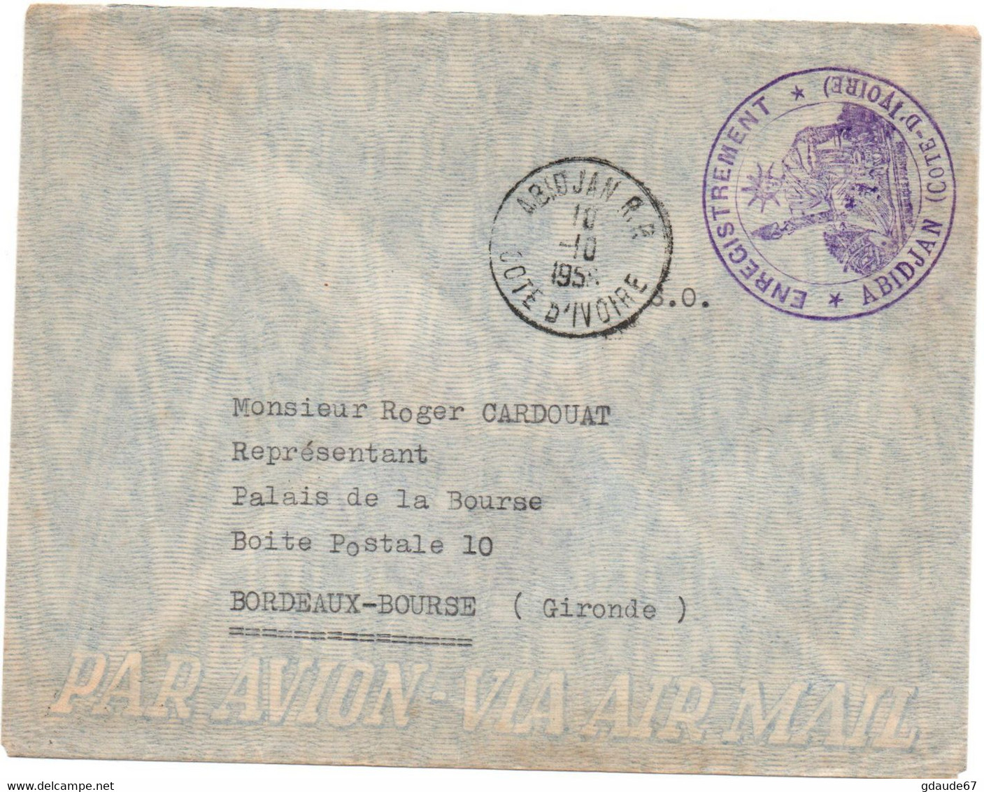 ENVELOPPE D'ABIDJAN (COTE D'IVOIRE) Avec CACHET ENREGISTREMENT - Lettres & Documents