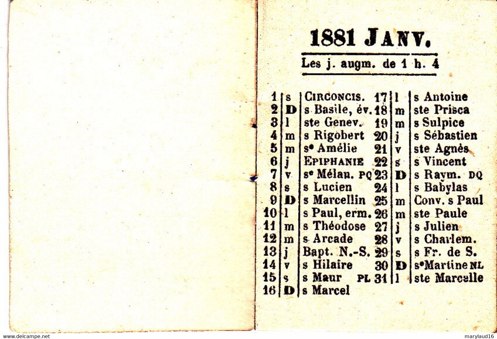 Micro CALENDRIER 1881 Papèterie Librairie Martial-Place Moulins - Petit Format : ...-1900