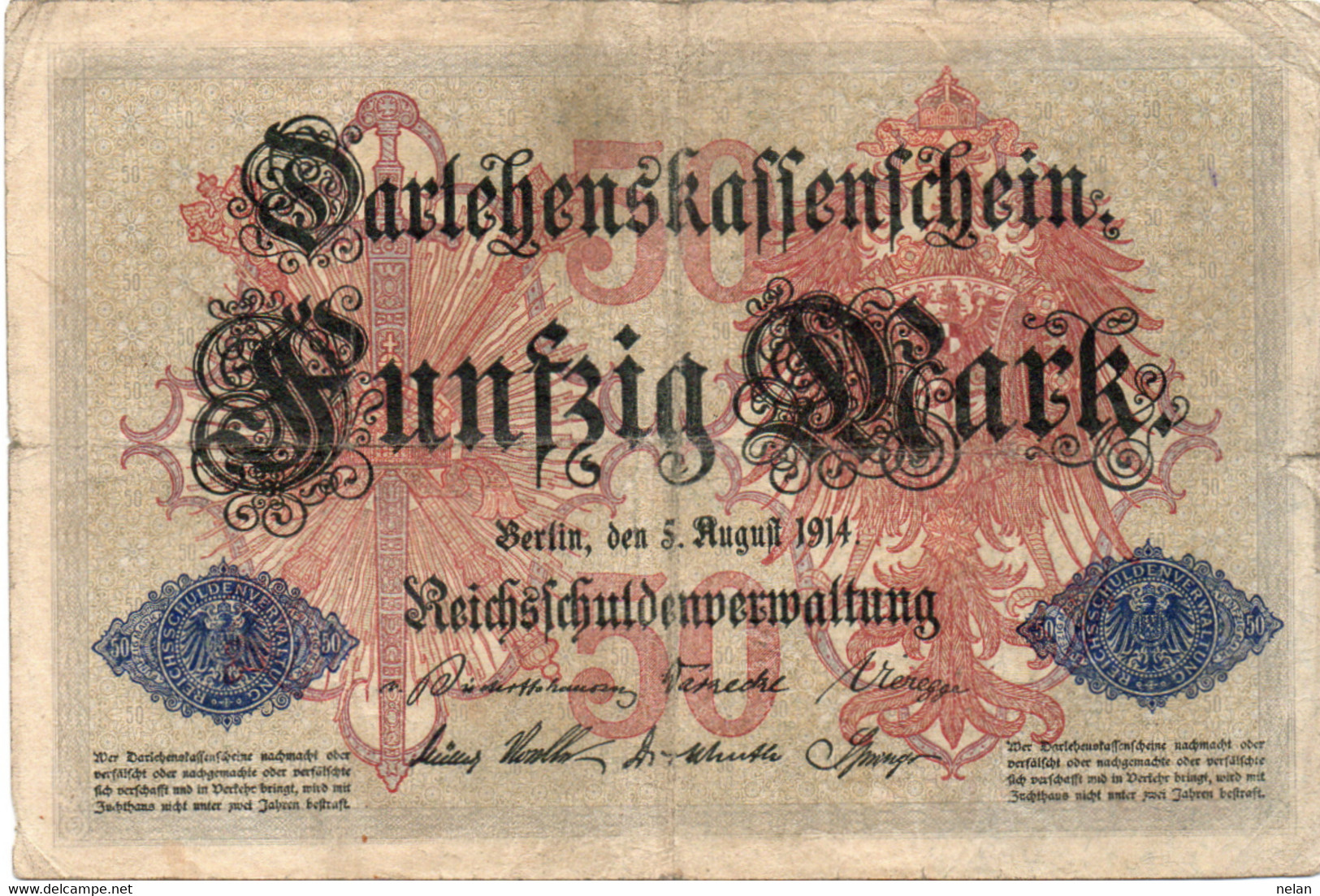 GERMANIA - REICHSBANKNOTE - 50  MARK 1914 - Wor:P-49a, Ros:R-50a - 50 Mark