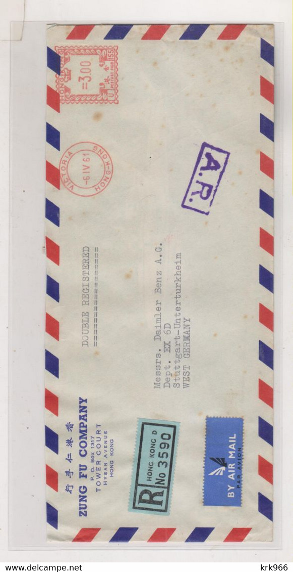 HONG KONG 1961 Registered Airmail Cover To Germany Meter Stamp - Briefe U. Dokumente