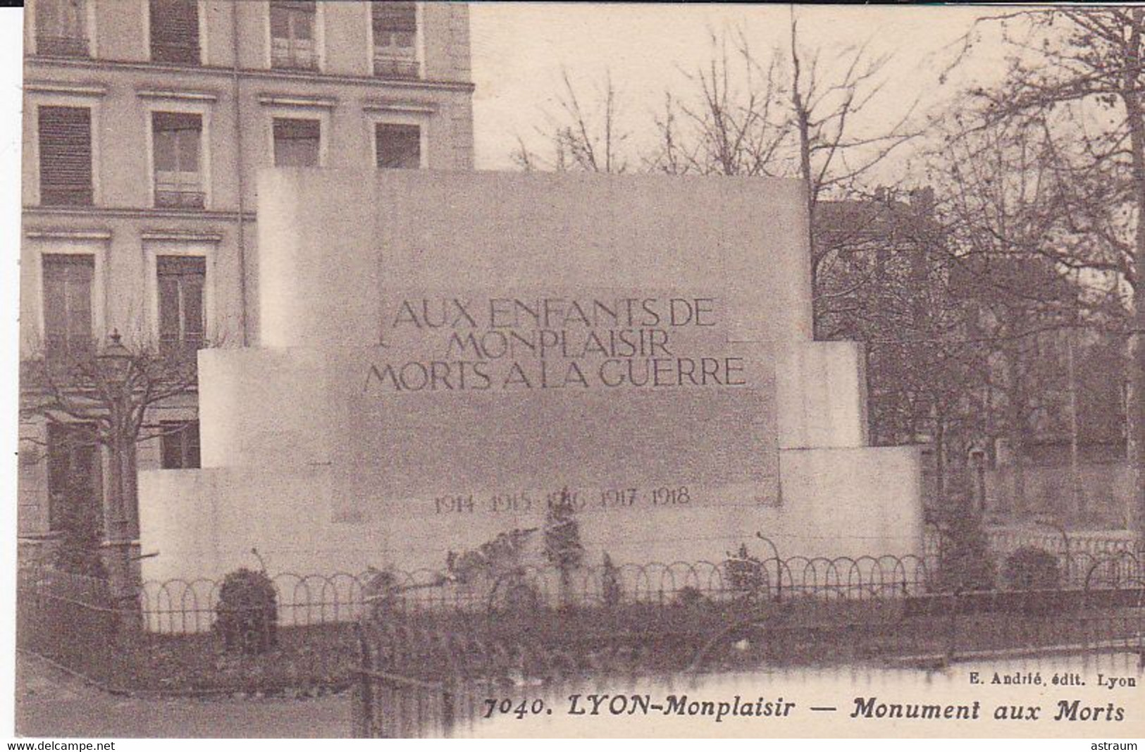 Cpa-69- Lyon Monplaisir -- Monument Aux Morts 14 /18 -edi Andrié N°7040 - Lyon 8