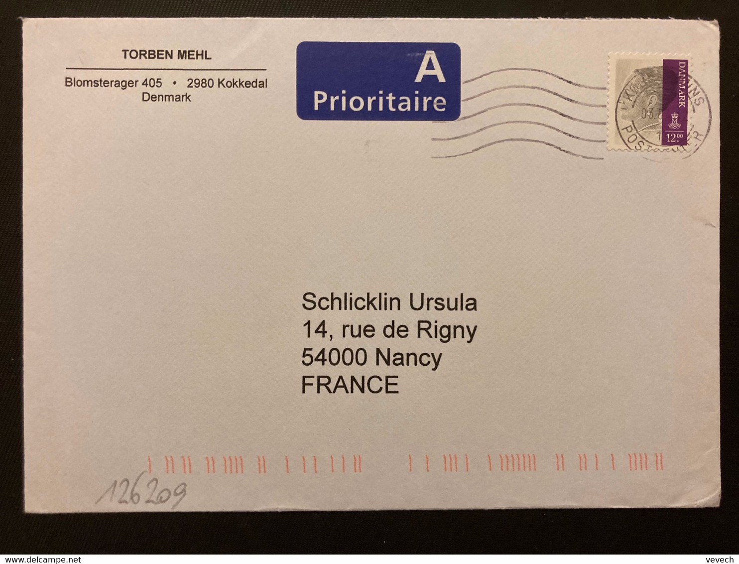 LETTRE PRIORITAIRE Pour La FRANCE TP 12.00 OBL.MEC.03 04 12 - Briefe U. Dokumente