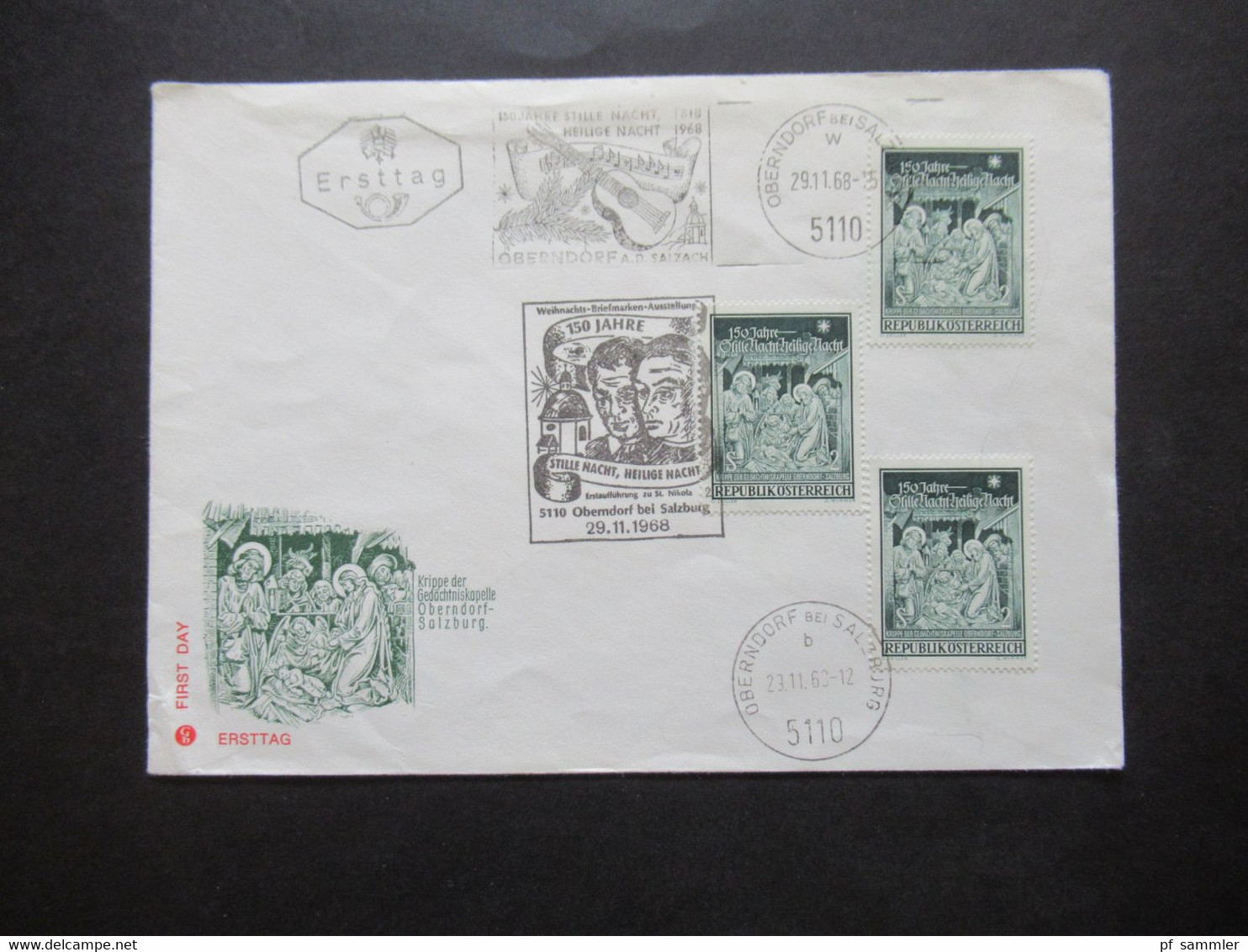 Österreich 1968 Nr.1276 (3) FDC Ersttag 150 Jahre Weihnachtslied Stille Nacht, Heilige Nacht. Oberndorf Bei Salzburg - Lettres & Documents