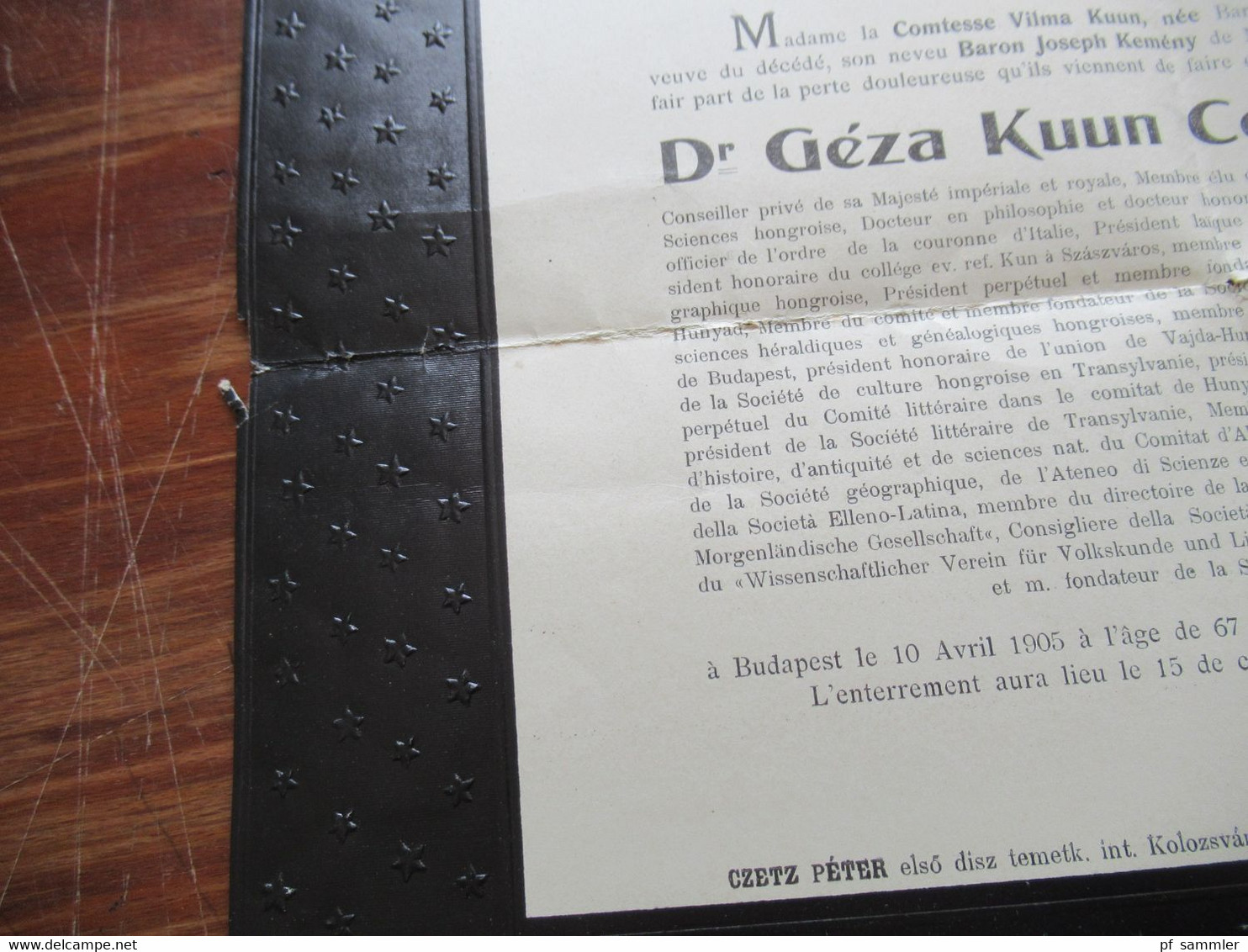 Ungarn 1905 Traueranzeige Dr. Geza Kuun Comte D'Osdola Auslandsbrief Stempel Kolozsvar Nach Nicolasee Bei Berlin - Brieven En Documenten