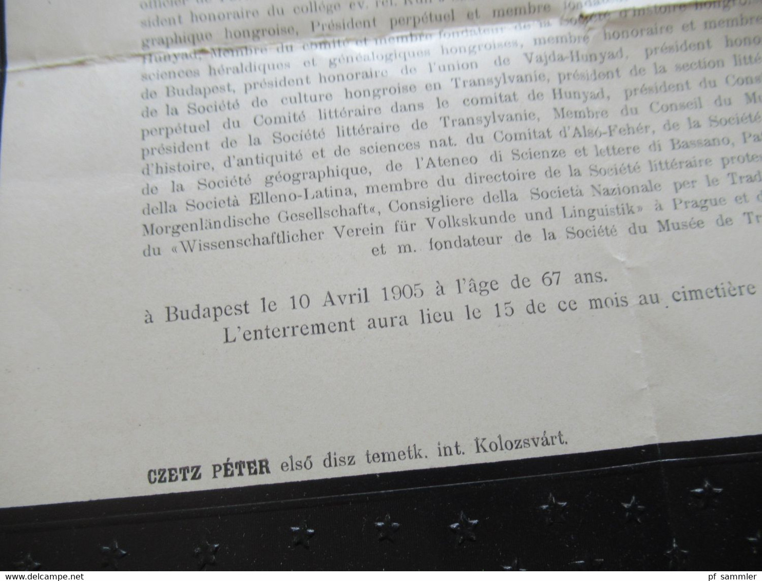 Ungarn 1905 Traueranzeige Dr. Geza Kuun comte d'Osdola Auslandsbrief Stempel Kolozsvar nach Nicolasee bei Berlin