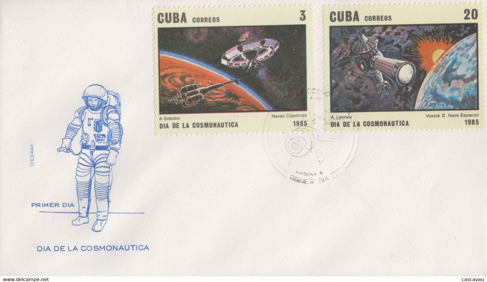 Enveloppe  FDC  1er  Jour   CUBA    Journée  De  La  Cosmonautique    1985 - North  America