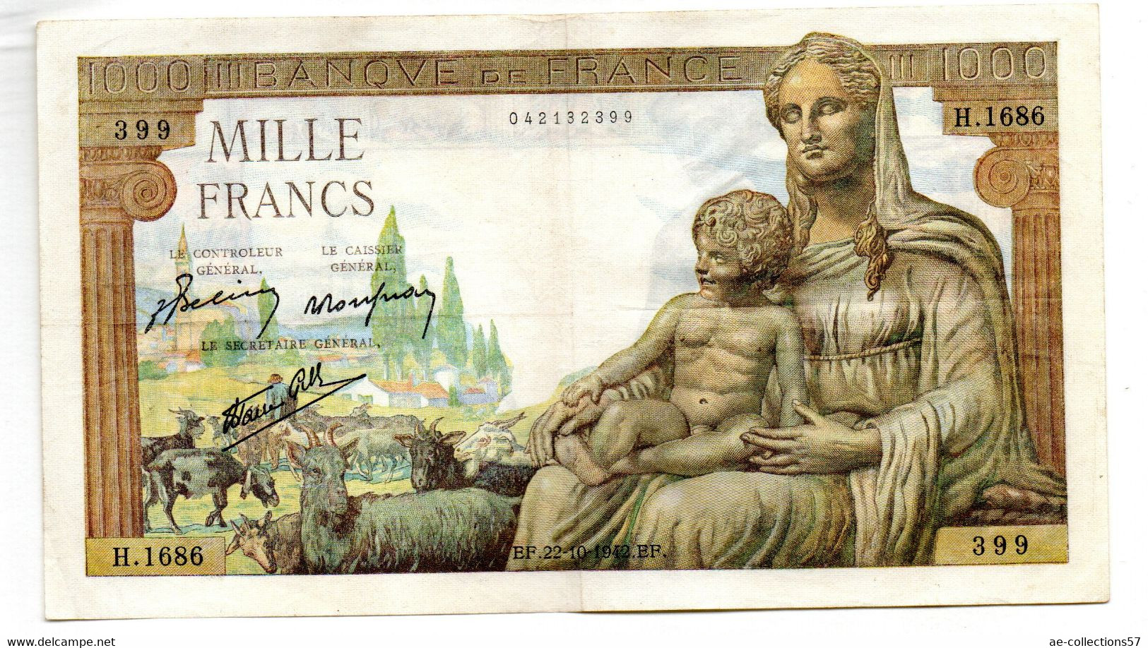 Deméter  //  1000 Francs   22/10 /1942    //    TTB - 1 000 F 1942-1943 ''Déesse Déméter''