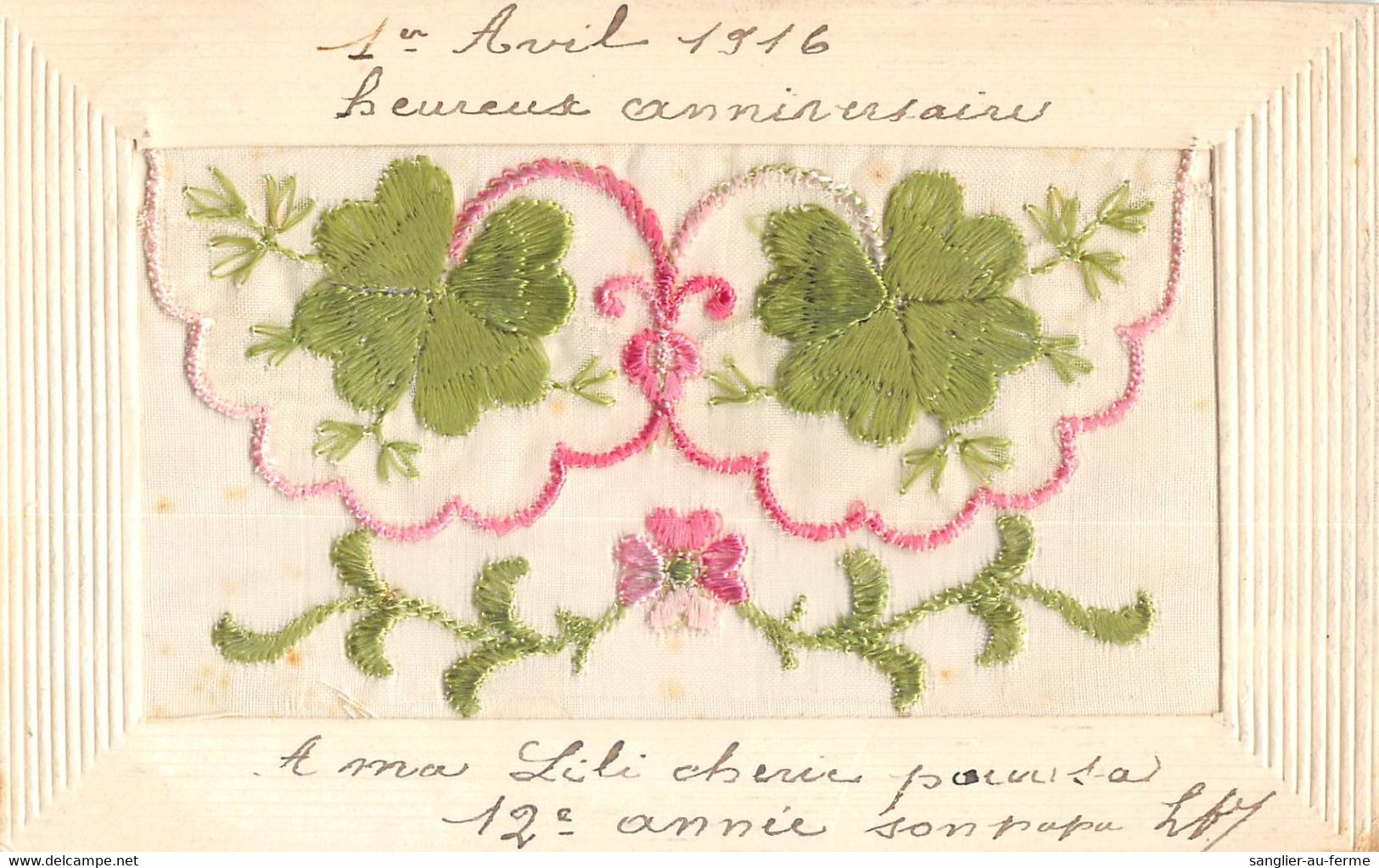 CPA FANTAISIE BRODEE REPRESENTANT DES TREFLES A 4 FEUILLES - Brodées