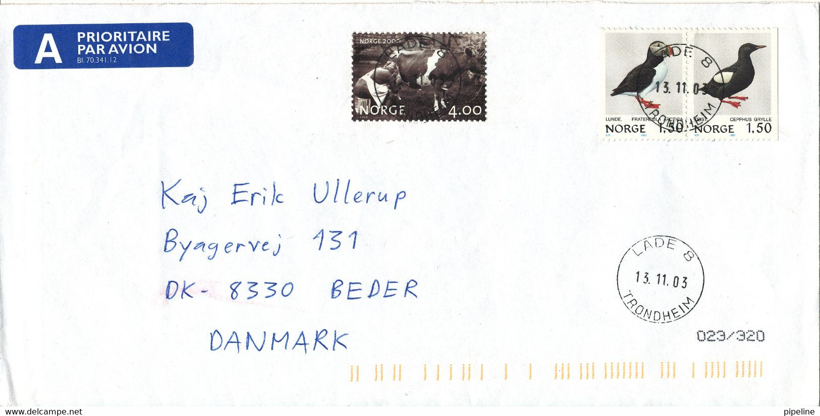 Norway Cover Sent To Denmark Lade Trondheim 13-11-2003 Topic Stamps - Briefe U. Dokumente