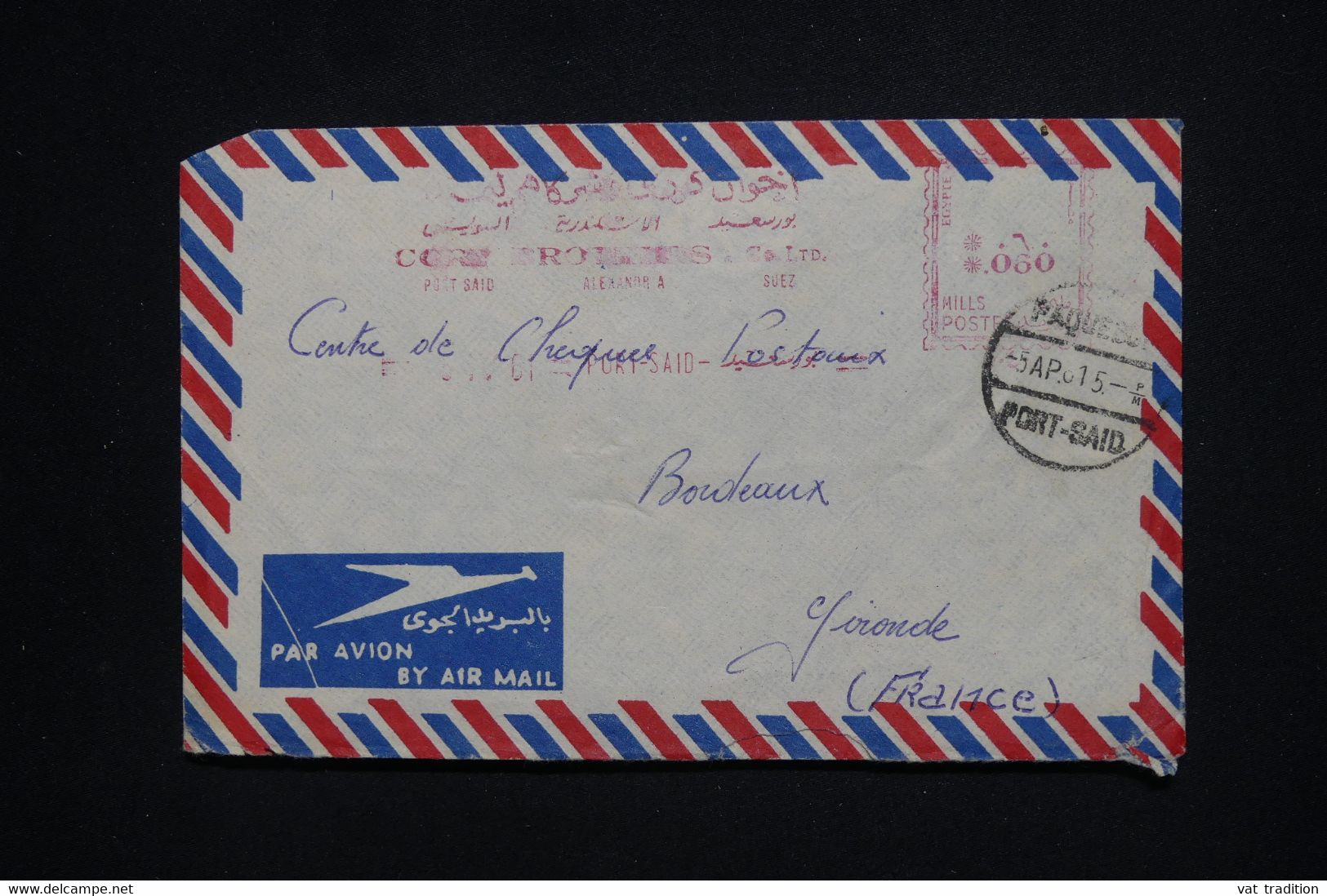 EGYPTE - Cachet Paquebot Port Saïd Sur Enveloppe Pour La France Par Avion, Affranchissement Mécanique - L 130553 - Cartas & Documentos