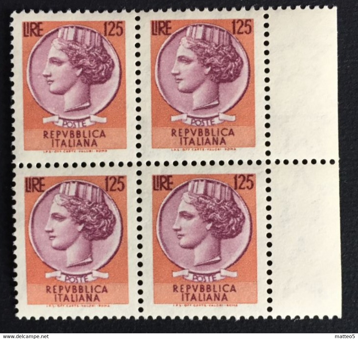 1974 - Italia - Siracusana  Lire 125 - Quartina - Nuovi - 1971-80:  Nuovi