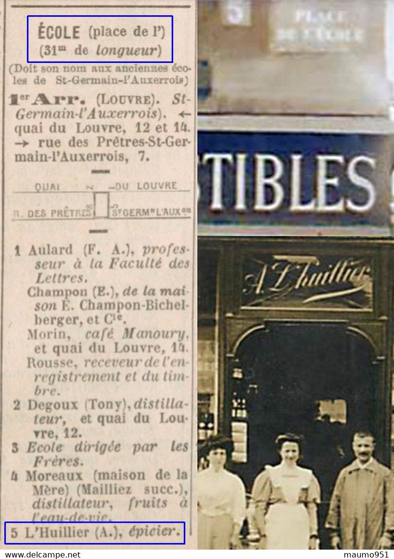 75 PARIS .1 CARTE PHOTO -  Commerce Epicerie Commestibles. 5 Place Des Ecoles (voir Info) - Pubs, Hotels, Restaurants