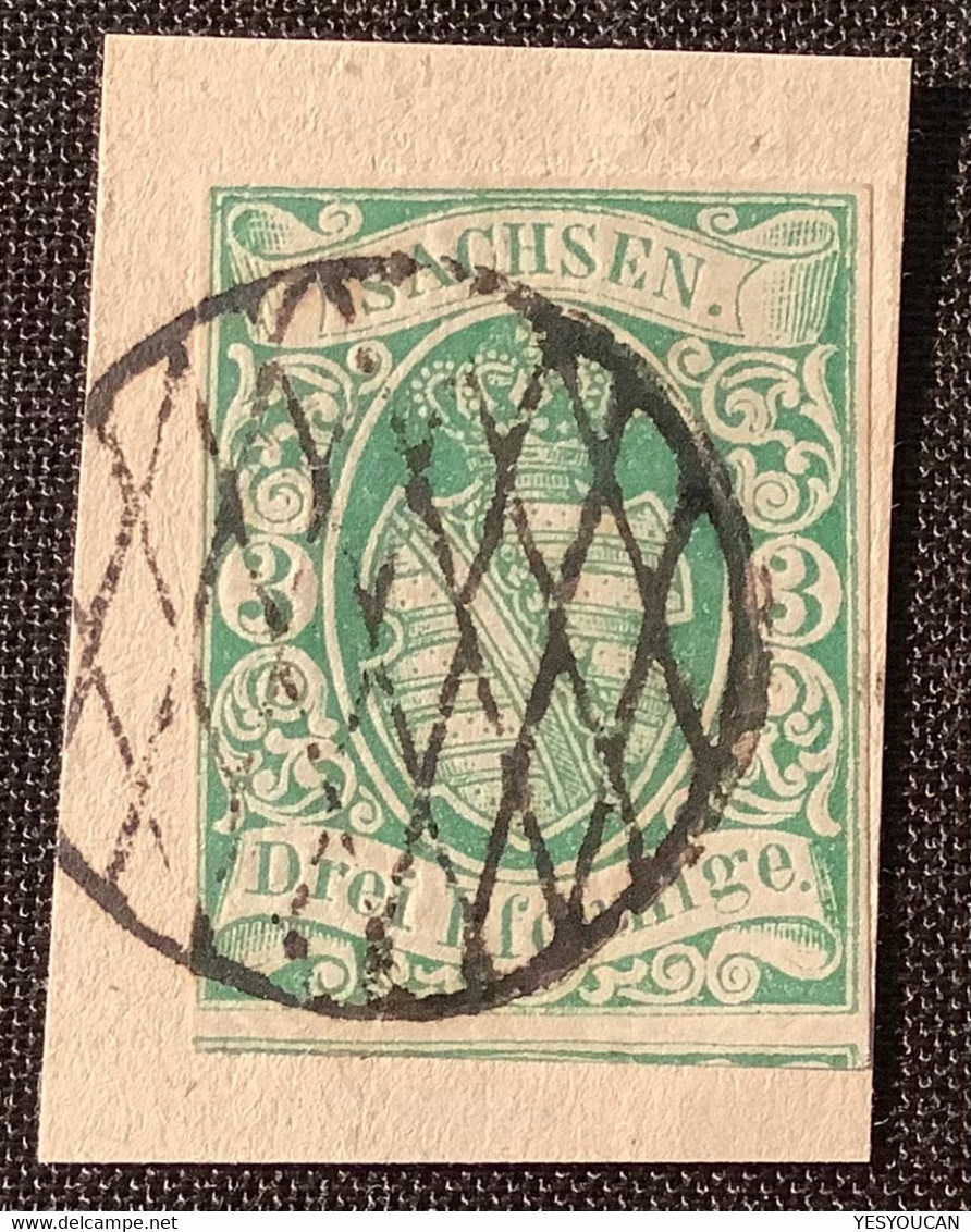 Sachsen Mi 2 Ia Seltenes LUXUS Briefstück: 1851 3 Pfg Erste Auflage, Befund Arnold Vaatz BPP (Saxe XF Used Saxony - Sachsen