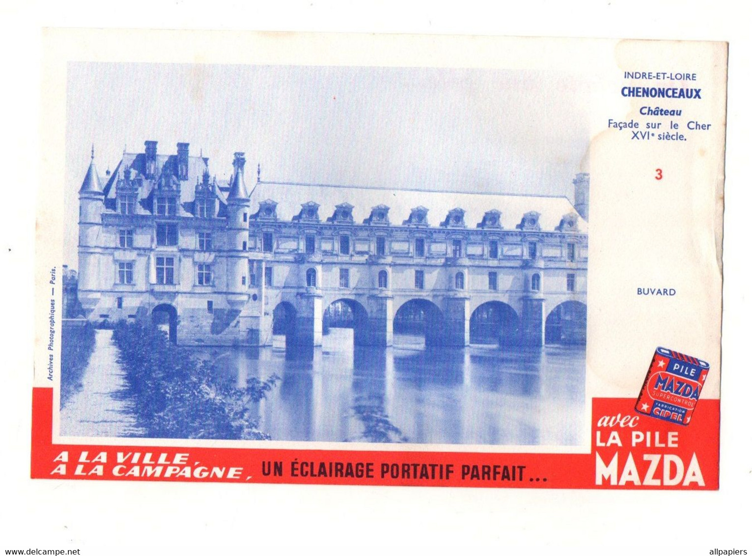 Buvard La Pile Mazda Indre-Et-Loire Château Chenonceaux - Format : 20.5x13.5 cm - Batterien