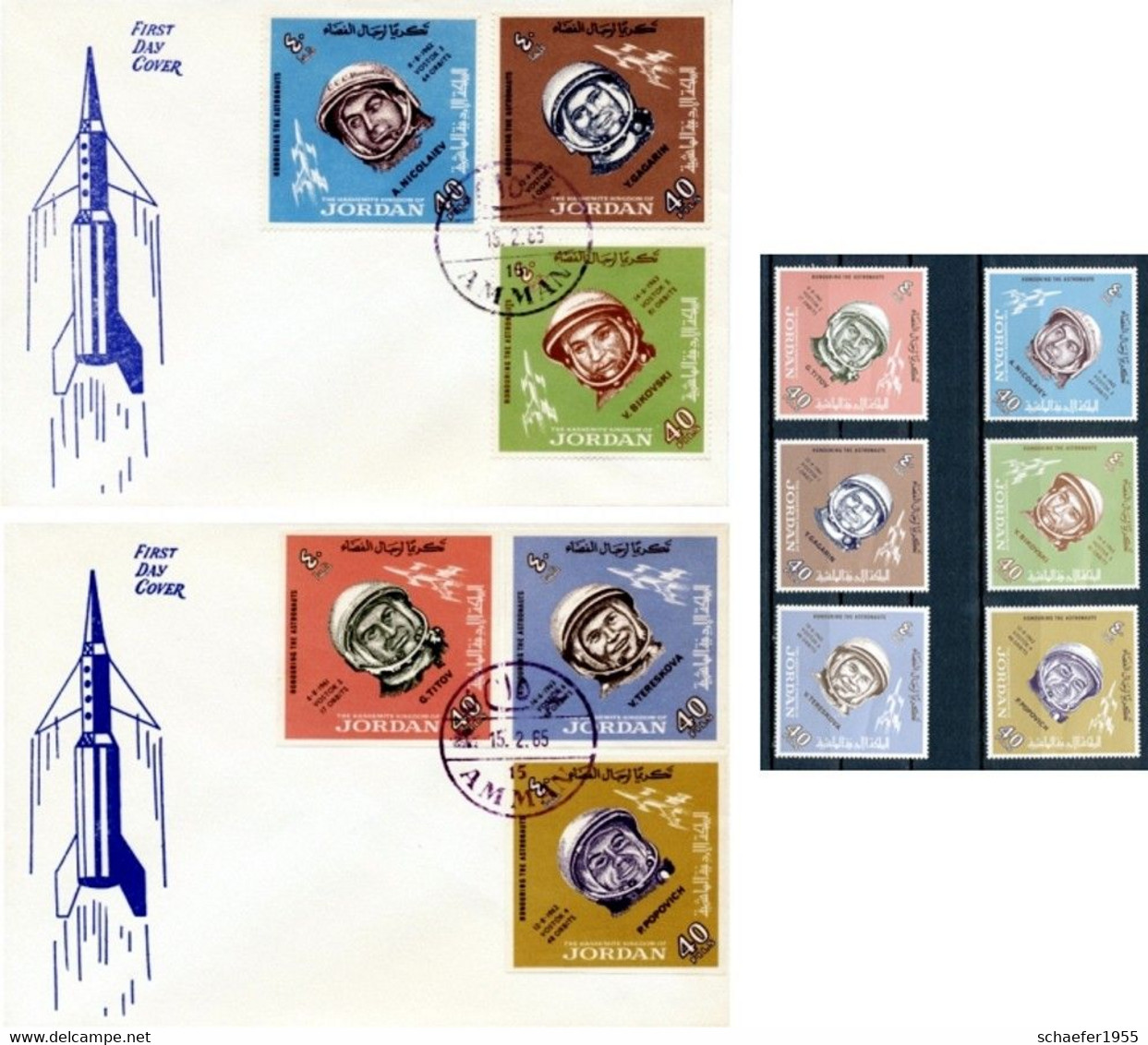 Jordanien, Jordan 1965 Russian Cosmonauts / Space 2x FDC + Stamps, Imperf. - Asia