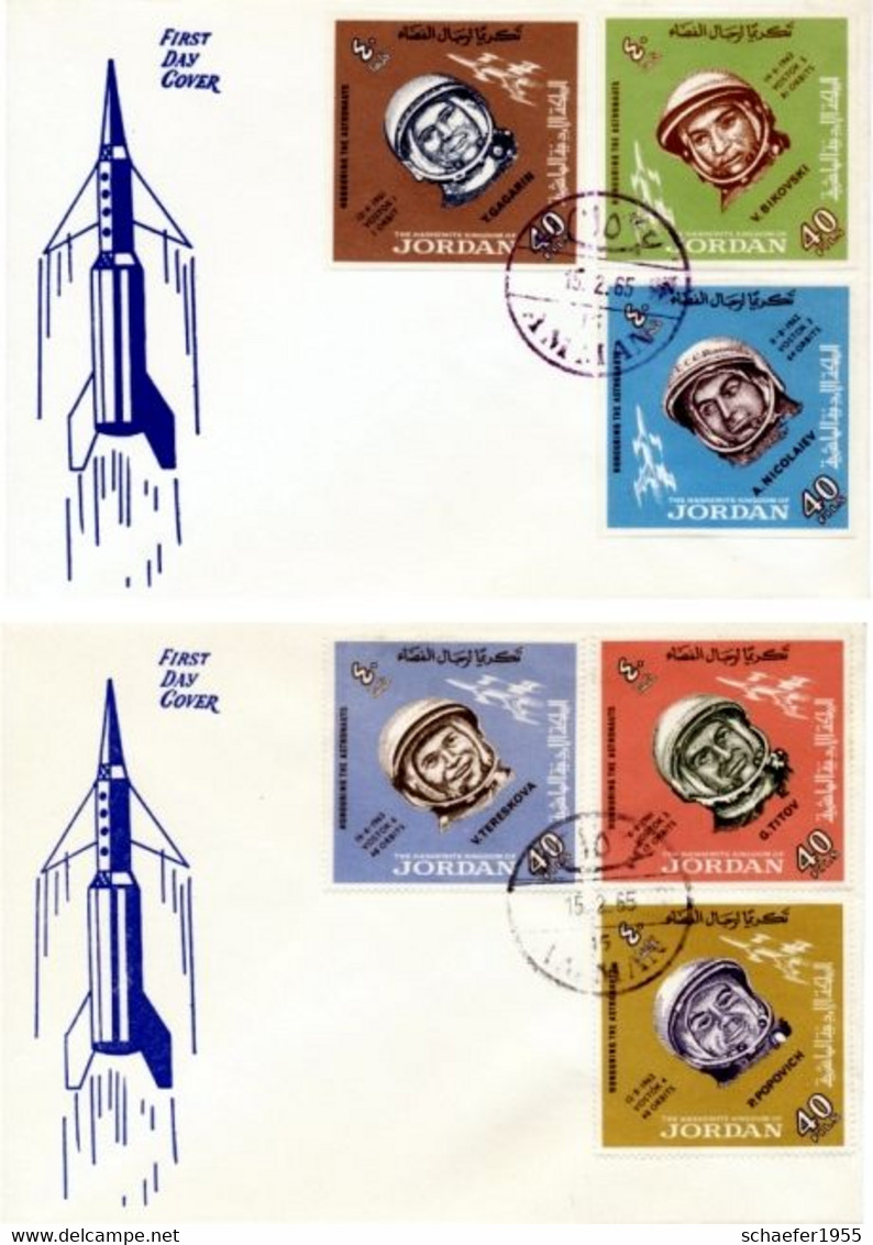 Jordanien, Jordan 1965 Russian Cosmonauts / Space 2x FDC + Stamps, Imperf. - Azië