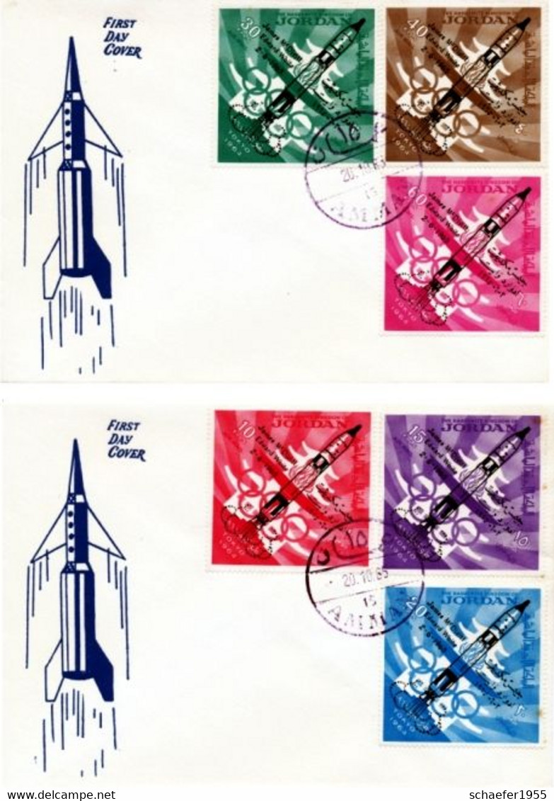 Jordanien, Jordan 1965 Spaceflight 2x FDC + Stamps, Perf, Overp.  Mac Devitt And Edward White - Asie