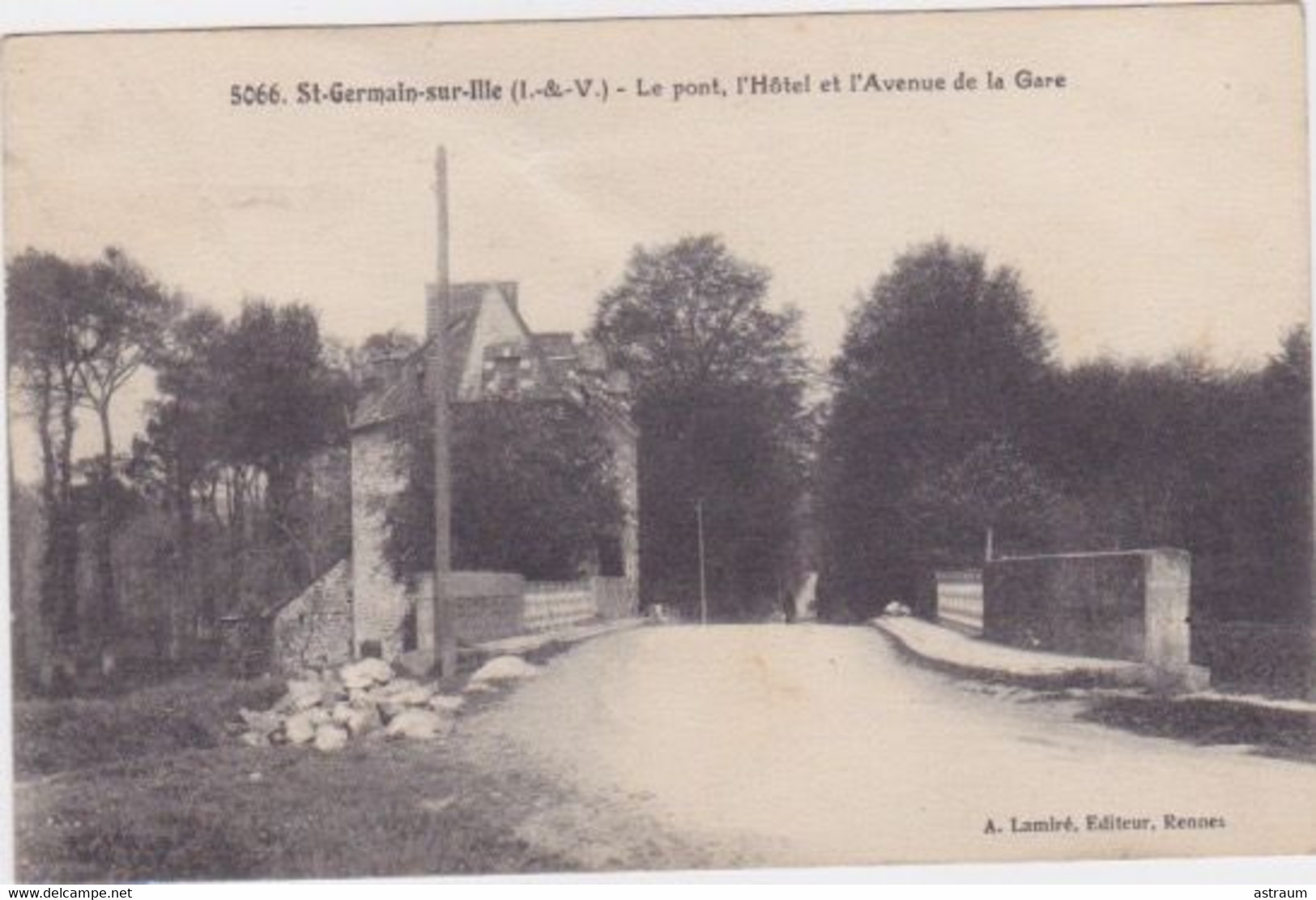 Cpa -35- St Germain Sur Ille - Pont , Hotel , Avenue De La Gare -edi Lamiré N °5066 - Saint-Germain-sur-Ille