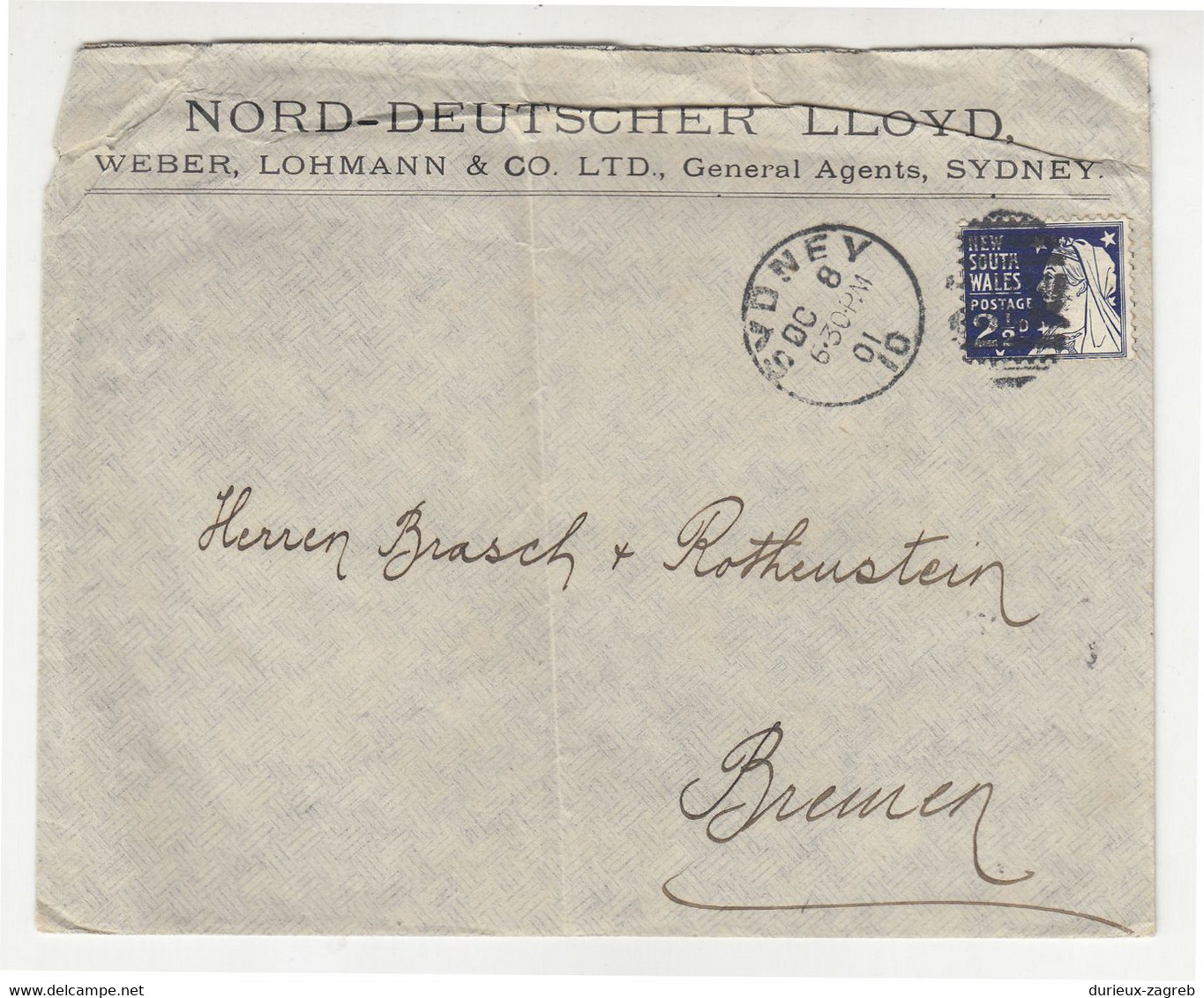 Nord-Deutscher Lloyd, Sydney Company Letter Cover Posted 1901 To Bremen B220901 - Lettres & Documents