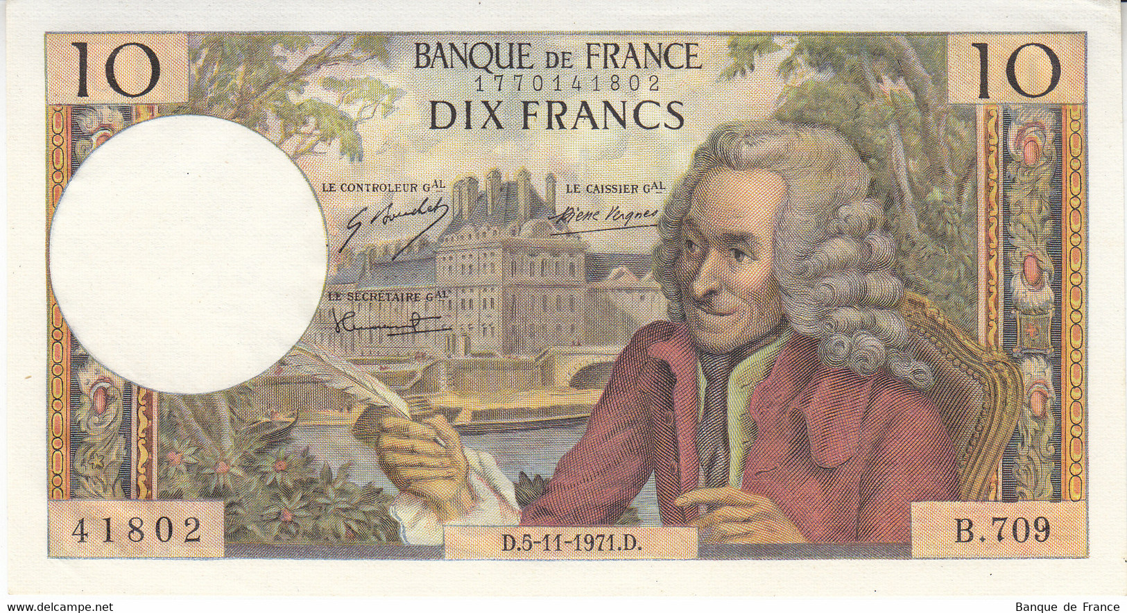 Billet 10 F Voltaire Du 5-11-1971 FAY 62.52 Alph. B.709 N° 41802 - NEUF - 10 F 1963-1973 ''Voltaire''