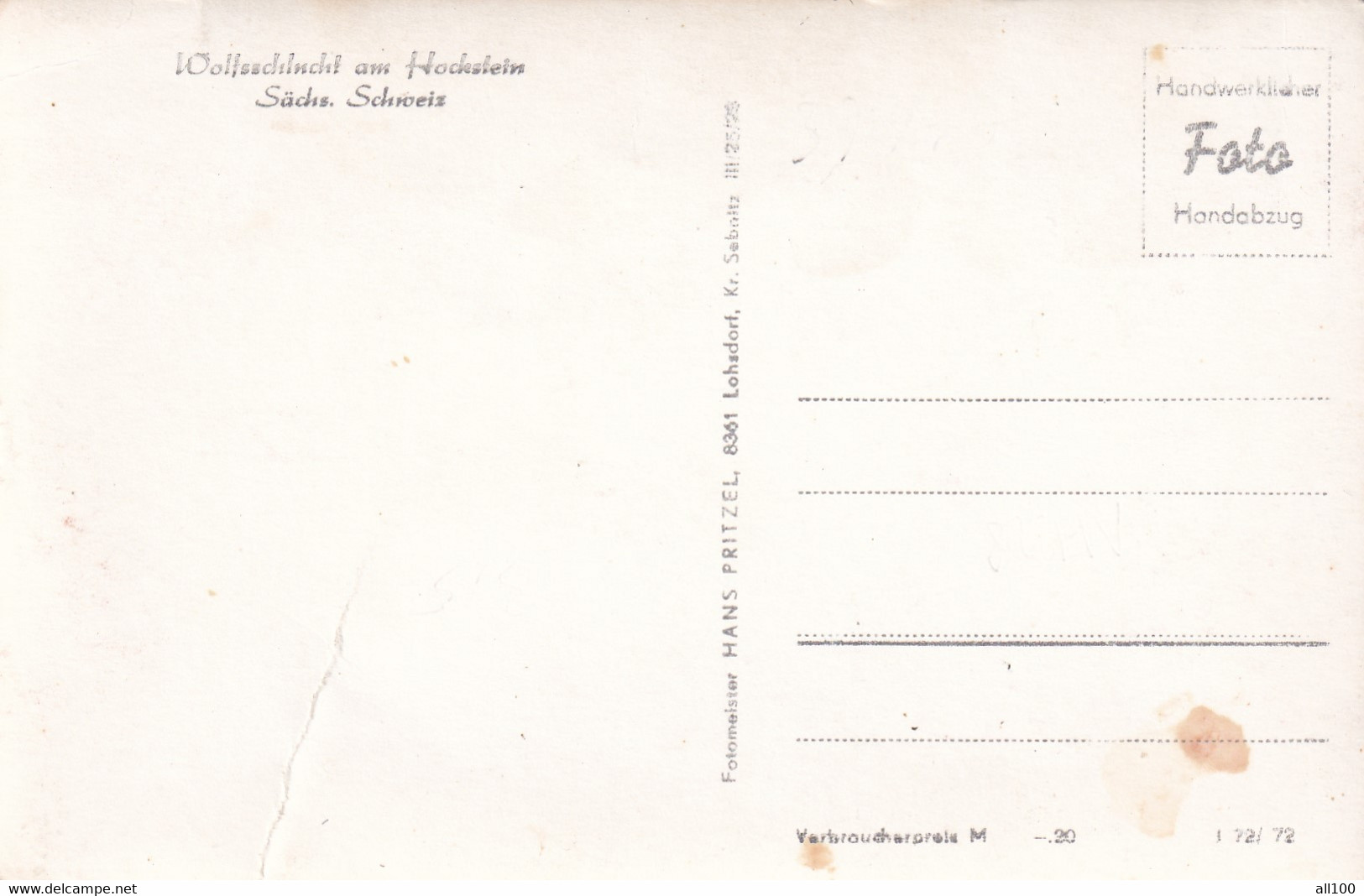 A17348 - GERMANY WOLFSSCHLUCHT AM HOCKSTEIN SACHS SCHWEIZ POSTCARD UNUSED - Bastei (sächs. Schweiz)