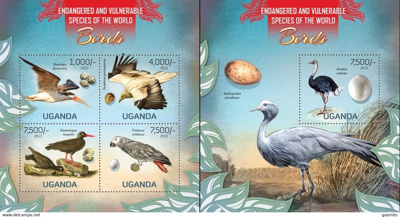 Uganda 2013, Animals, Birds, Parrot, Ostric, 4val In BF +BF - Struisvogels