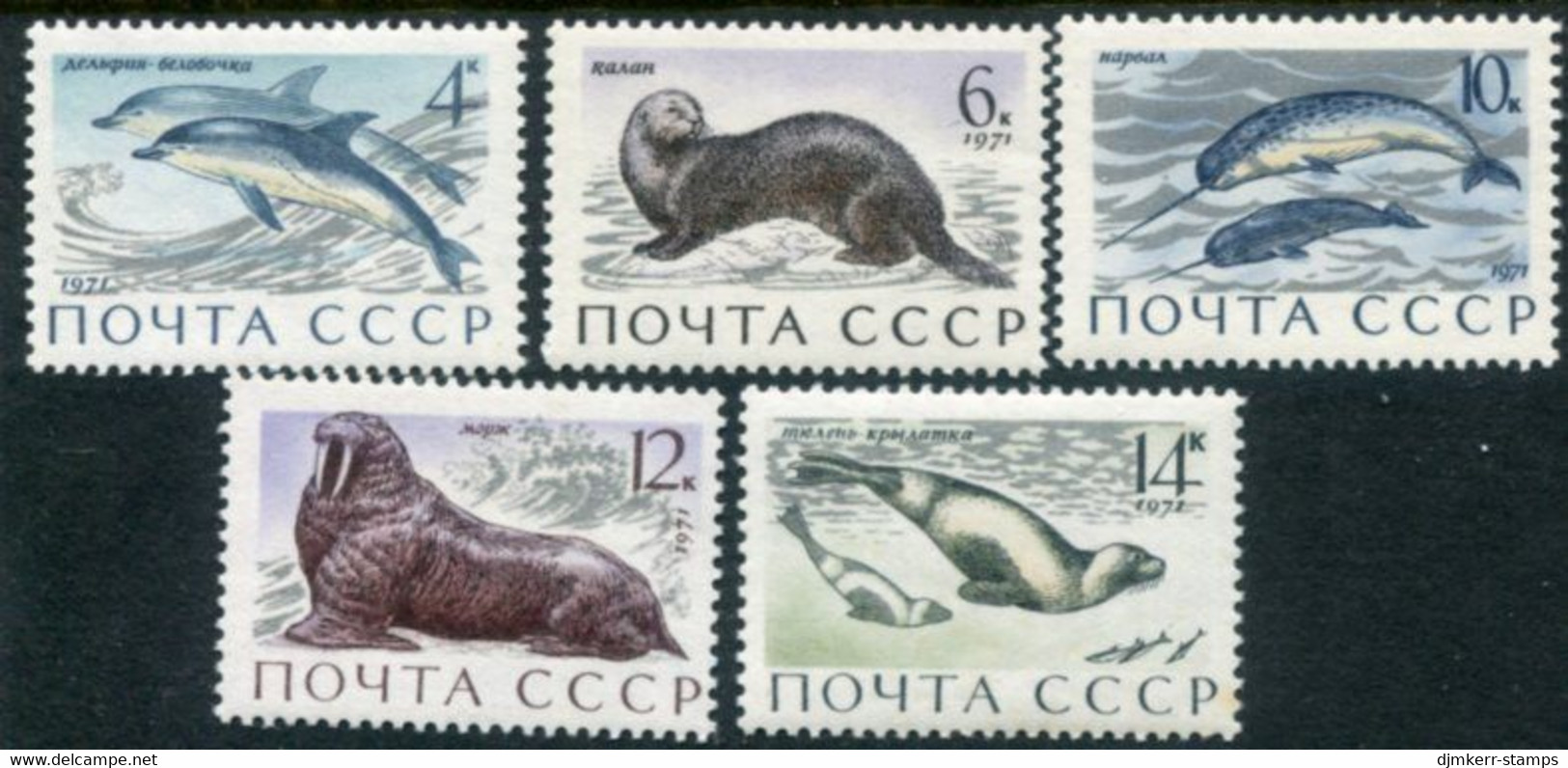 SOVIET UNION 1971 Marine Mammals MNH / **.  Michel 3913-17 - Unused Stamps