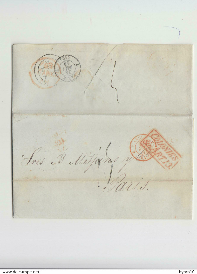 1852 INCOMING MAIL LA HABANA-PARIS+Roter K2+Ra2 COLONIES ART.13+Taxstempel 15 C.-MM620 - Voorfilatelie