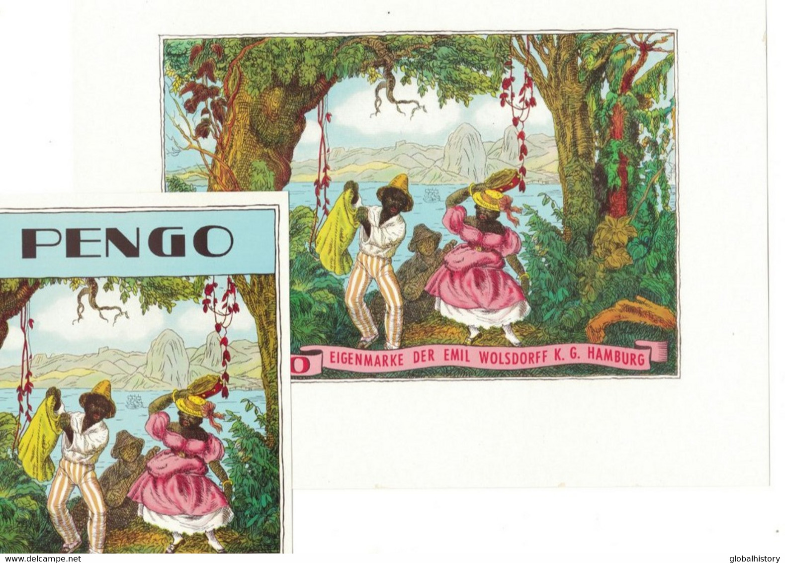 XB1006 SET OF 2  CIGAR BOX LABESL, ETIQUETTES  A CIGARE, KIST ETIKET PENGO , BLACK PEOPLE DANCING IN JUNGLE - Etichette