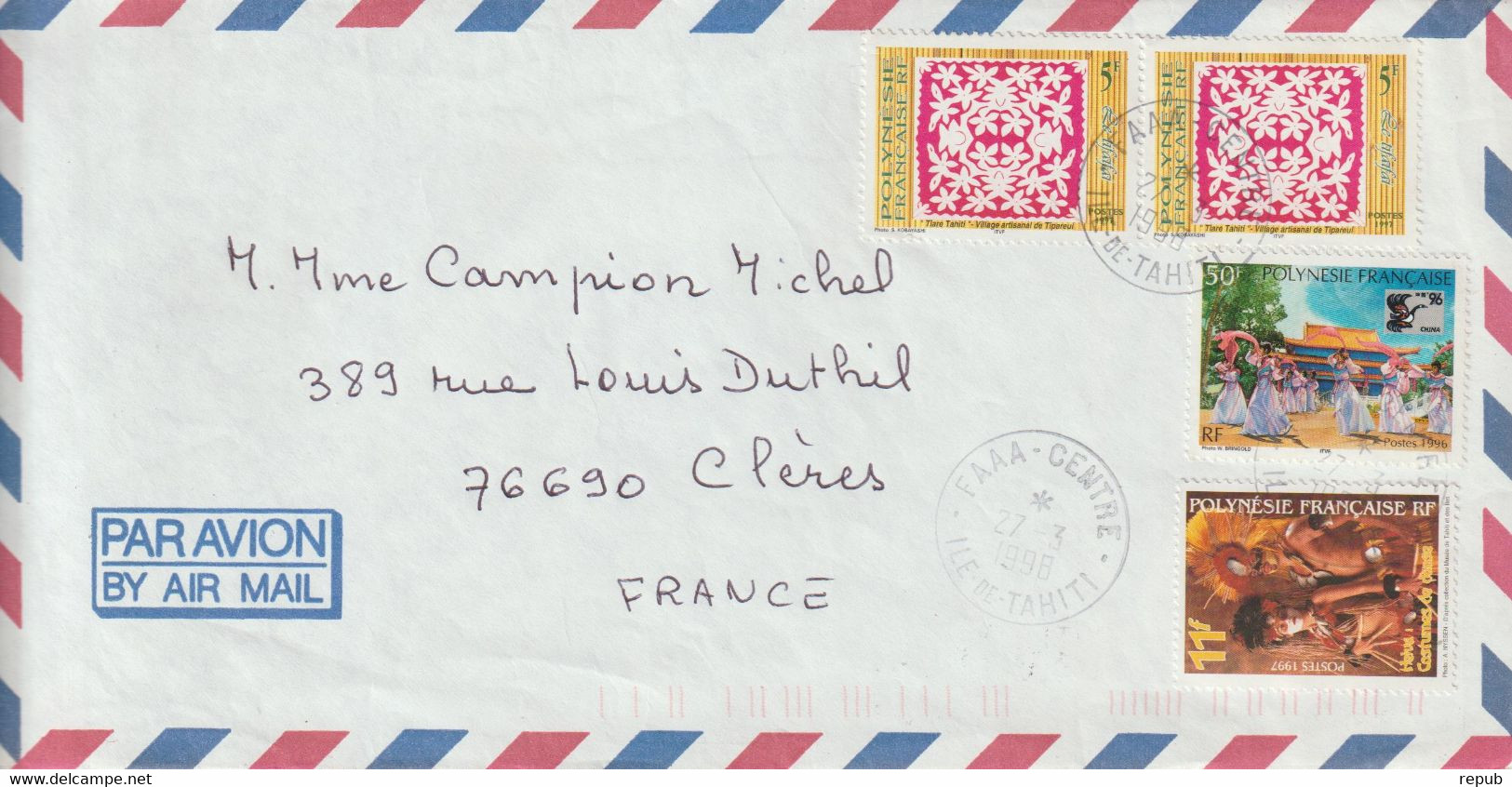 Lettre Polynésie 1998 Pour La France - Storia Postale