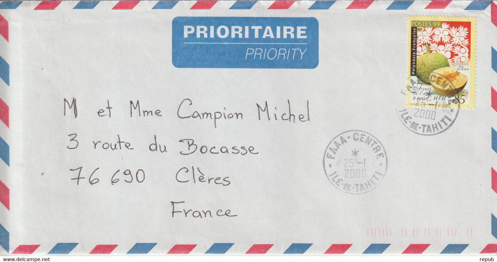 Lettre Polynésie 2000 Pour La France - Storia Postale