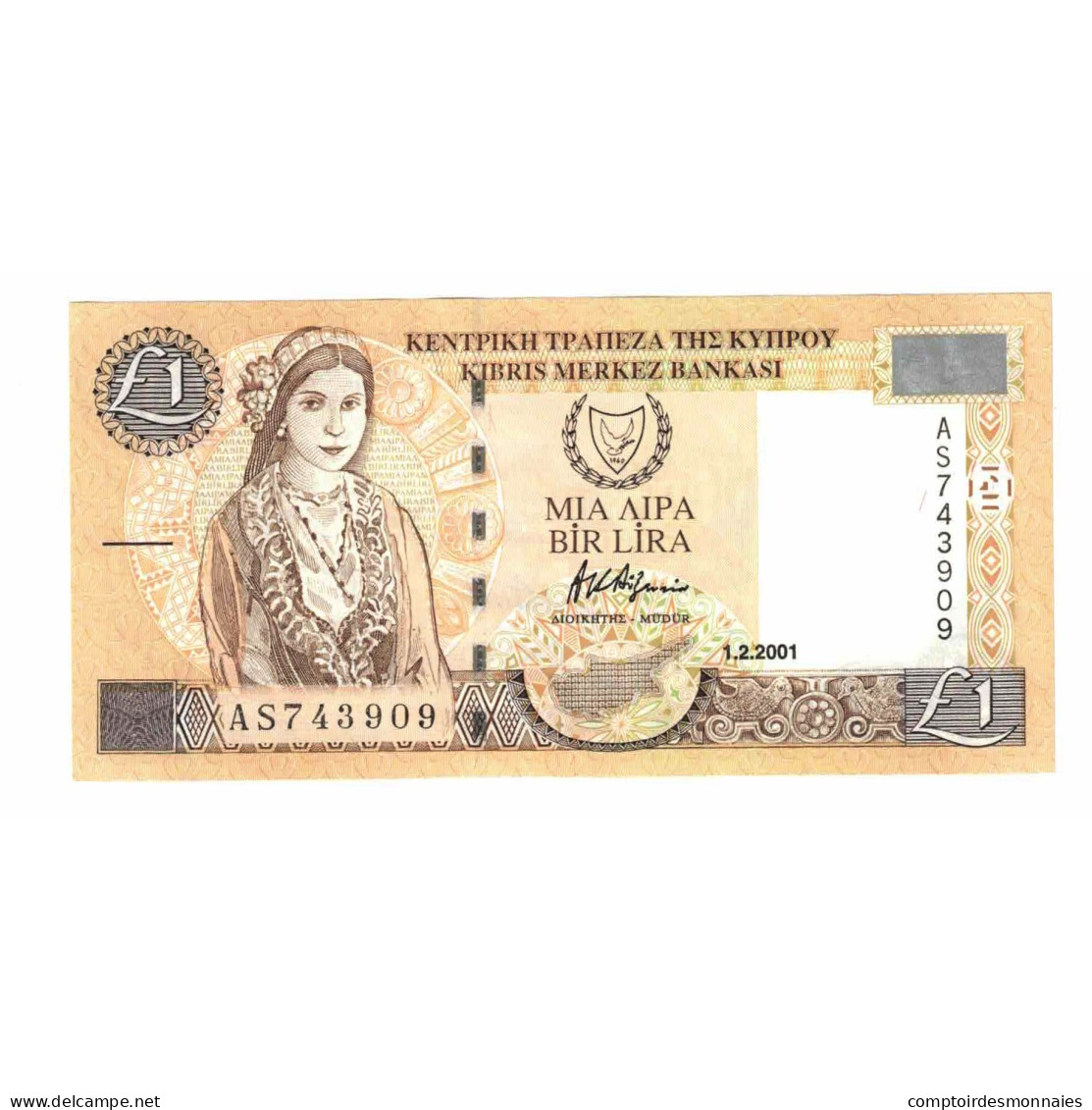 Billet, Chypre, 1 Pound, 2001, 2001-02-01, KM:60c, NEUF - Chipre