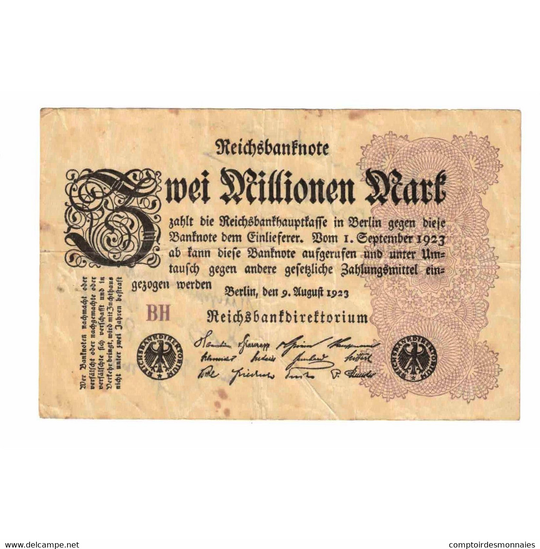 Billet, Allemagne, 2 Millionen Mark, 1923, 1923-08-09, KM:104c, TB - 2 Miljoen Mark