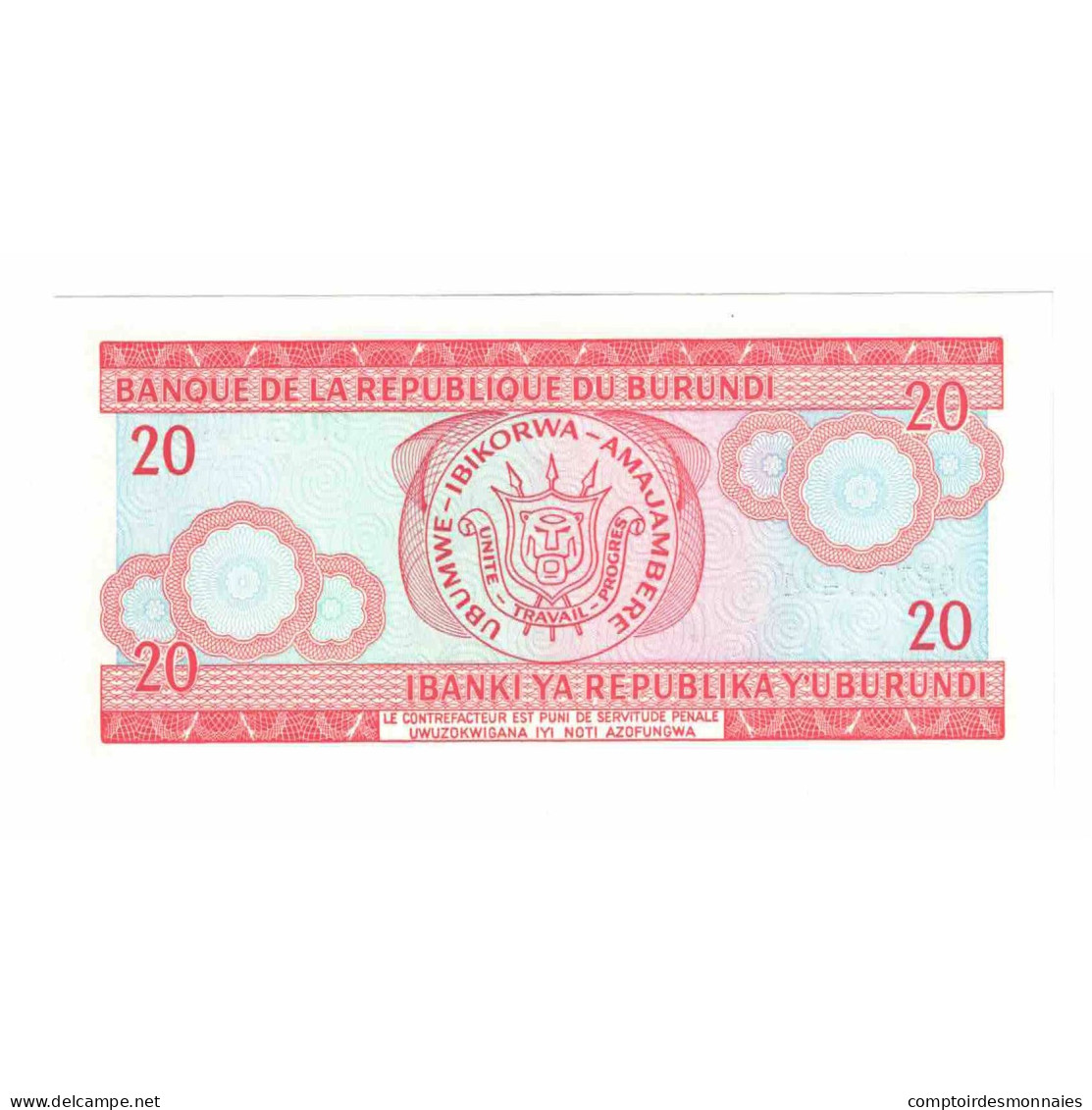 Billet, Burundi, 20 Francs, 1995, 1995-05-25, KM:27c, NEUF - Burundi