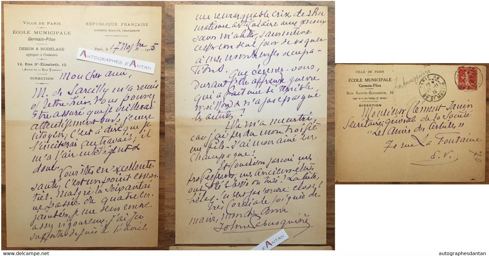 ● L.A.S 1915 John LABUSQUIERE Médecin né Ascension Louisiane USA Clément Janin Lettre Maubourget école Germain Pilon - Inventors & Scientists