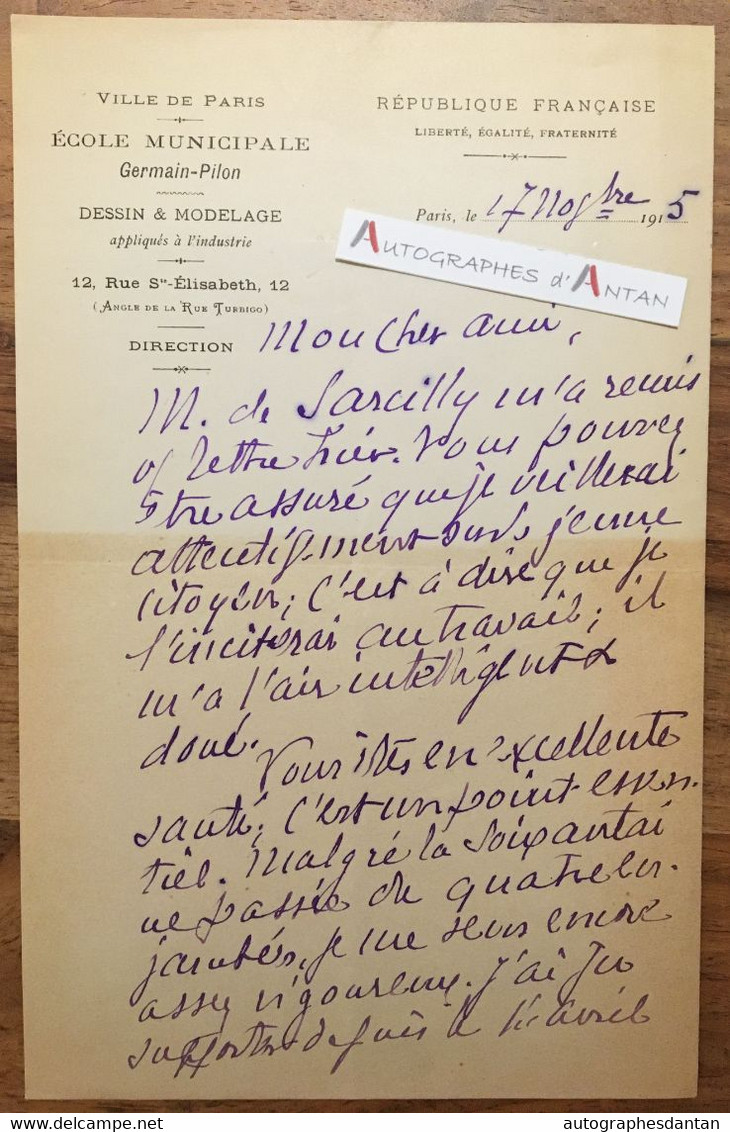 ● L.A.S 1915 John LABUSQUIERE Médecin né Ascension Louisiane USA Clément Janin Lettre Maubourget école Germain Pilon - Inventeurs & Scientifiques