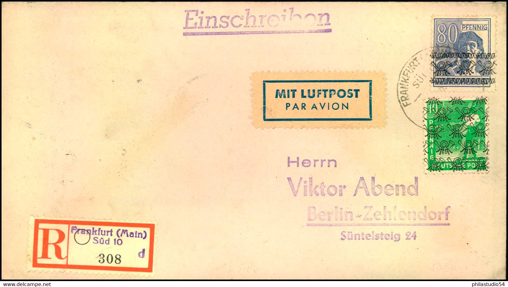 1948, Einschreiben Per Luftpost Ab FRANKFURT( (MAIN) SPD Nach Berlin. - Andere & Zonder Classificatie