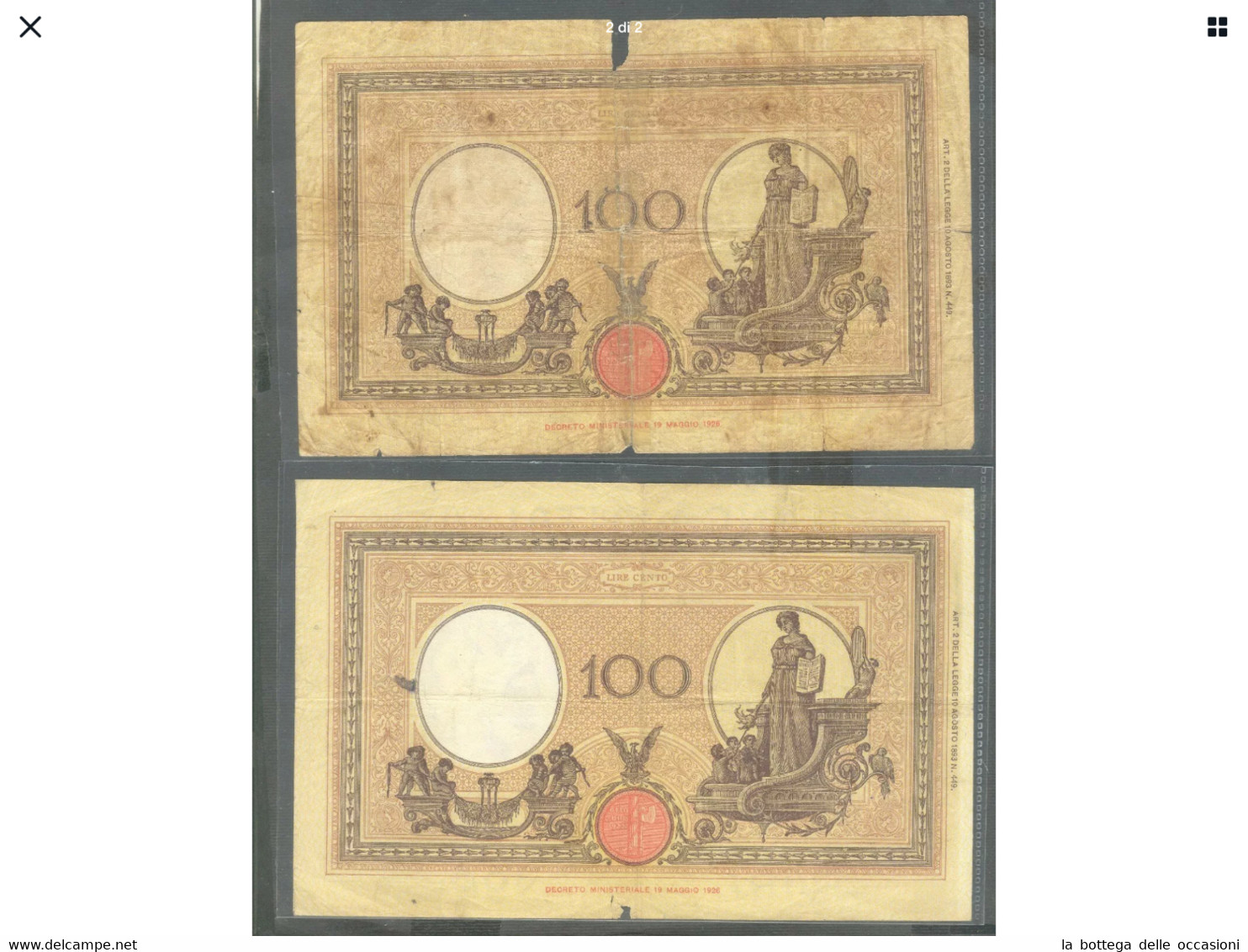 Italia Regno   Due Banconote  Da Lire 100 Tipo Azzurrino Collezionabili Decreto 32 E 33 - 100 Liras