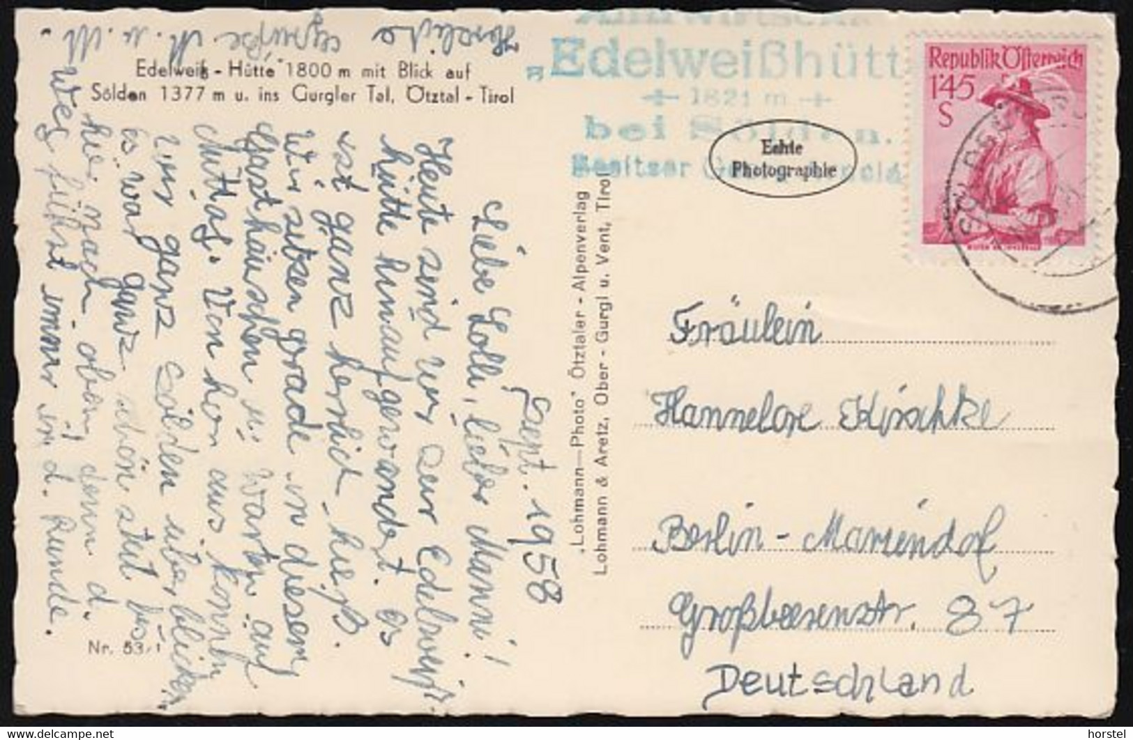 Austria - 6450 Sölden - Edelweißhütte Bei Sölden (1958) - Blick Ins Tal - Nice Stamp - Echt Photo - Sölden