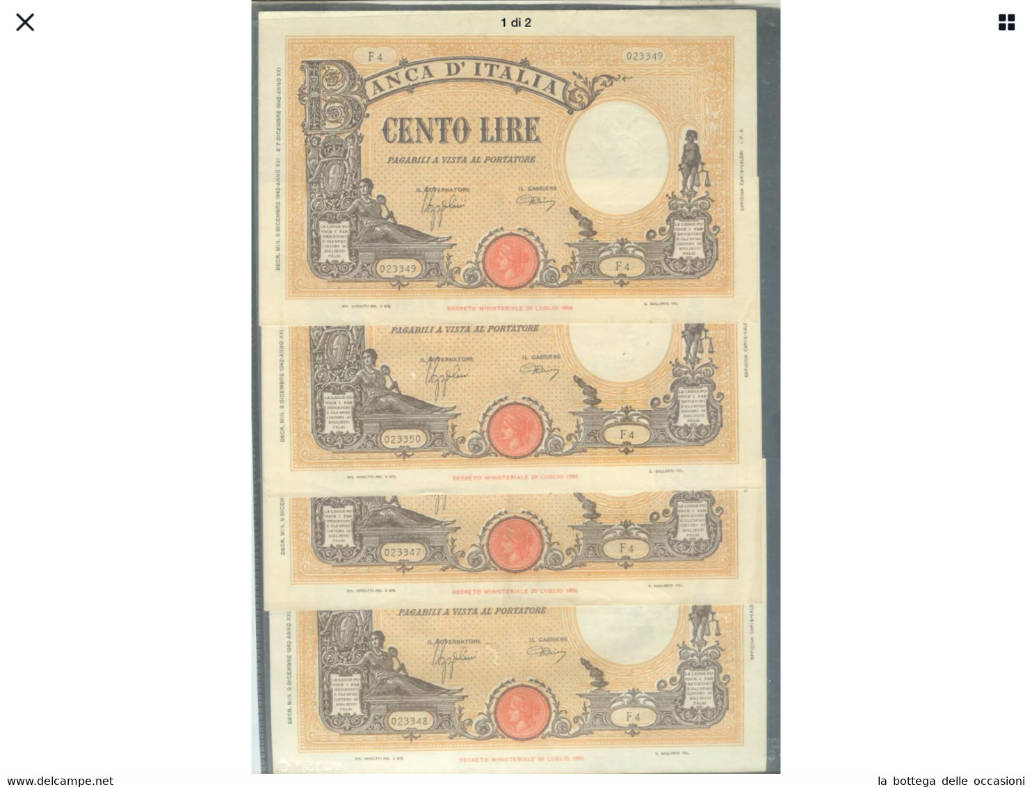 Italia Regno  4 Banconote  Da Lire 100   Barbetti Decreto 1942 Consecutive Alta Conservazione - 100 Liras