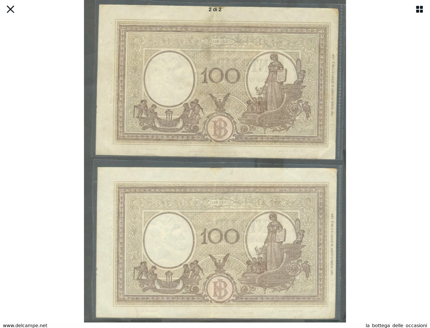 Italia Regno  2  Banconote  Da Lire 100   Barbetti Decreto 1944  Luogotenenza Consecutive Alta Conservazione - 100 Lire