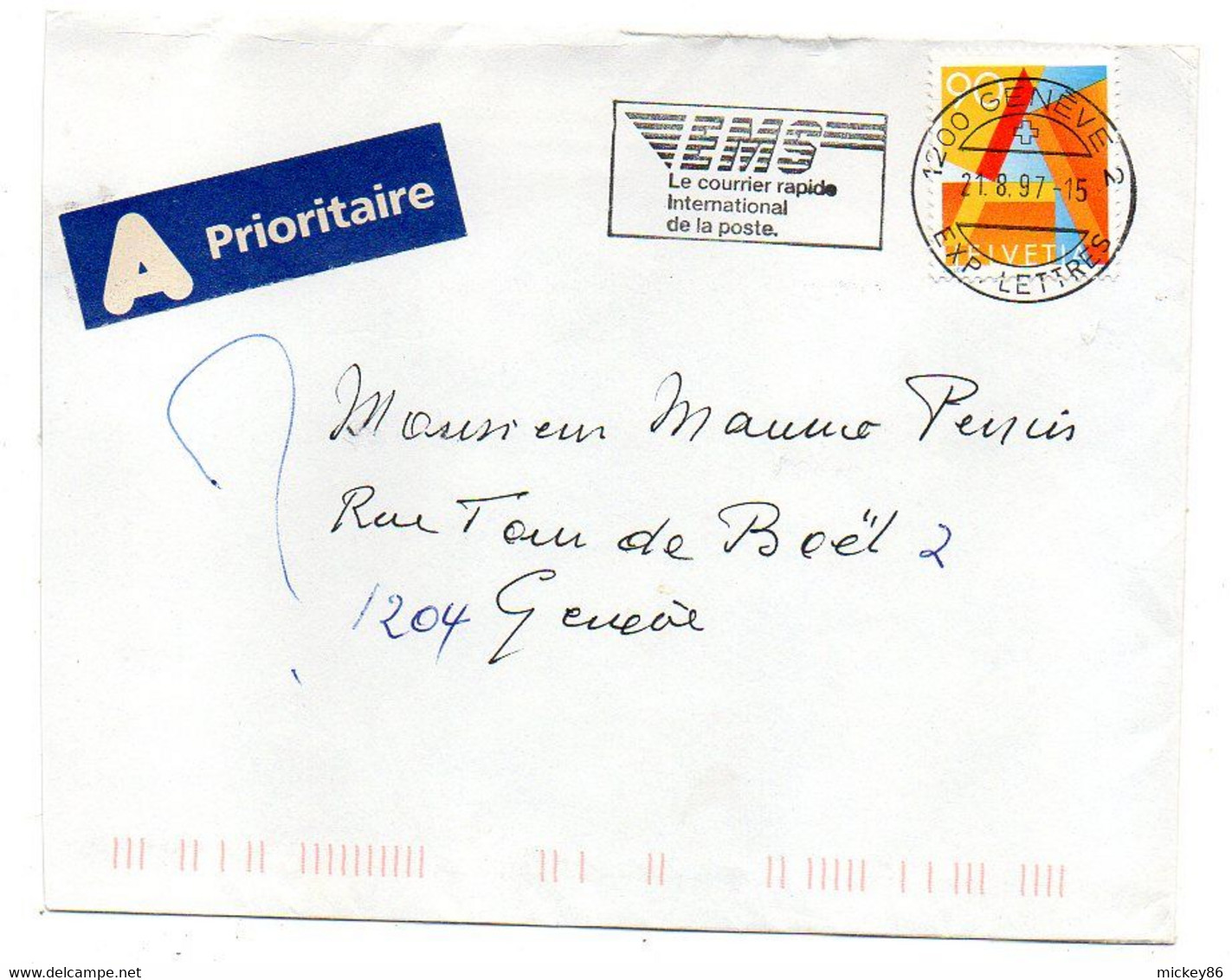 Suisse --1997--Lettre De GENEVE Pour Geneve ..timbre Seul Sur Lettre...Courrier EMS.....à Saisir - Covers & Documents