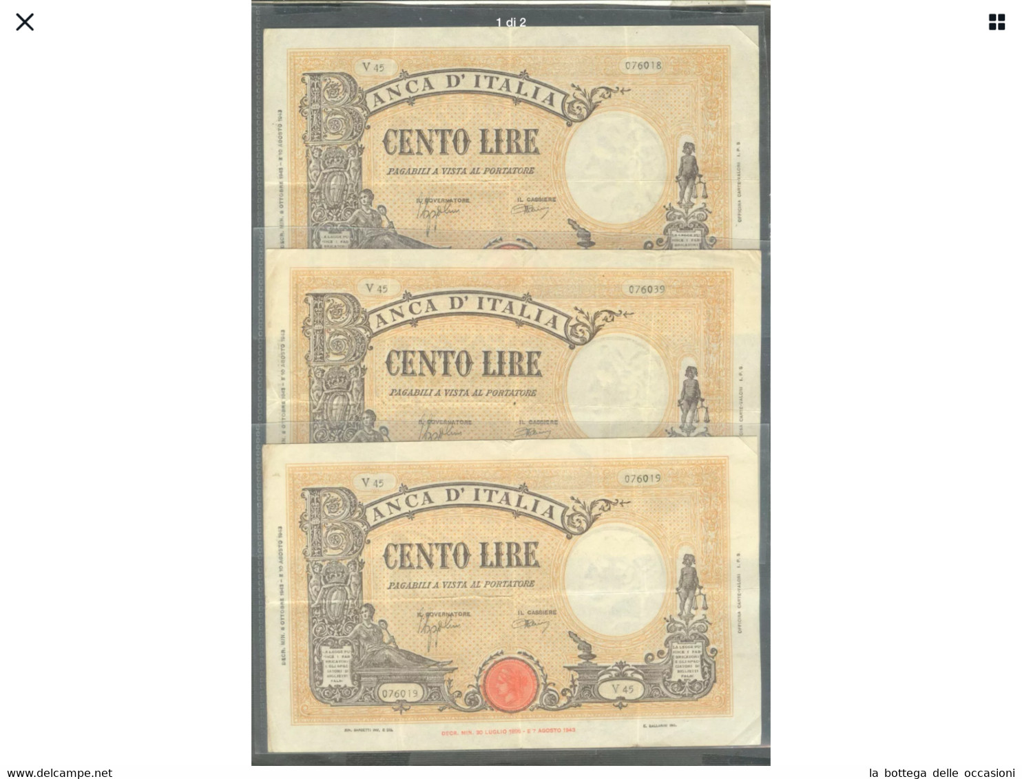 Italia Regno  3  Banconote  Da Lire 100   Barbetti Decreto 1943 Q/ Consecutive Alta Conservazione - 100 Liras