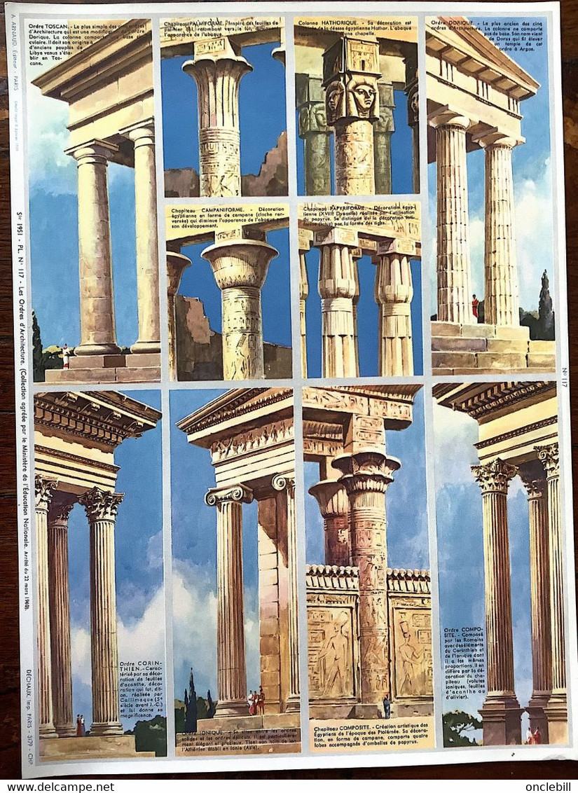 9 planches pédagogie ecole images architecture monuments  arnaud dechaux éditeur 1950 état superbe