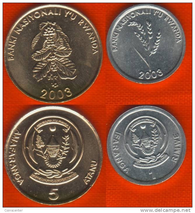 Rwanda 1 + 5 Francs 2003 Km#22;23 UNC - Rwanda