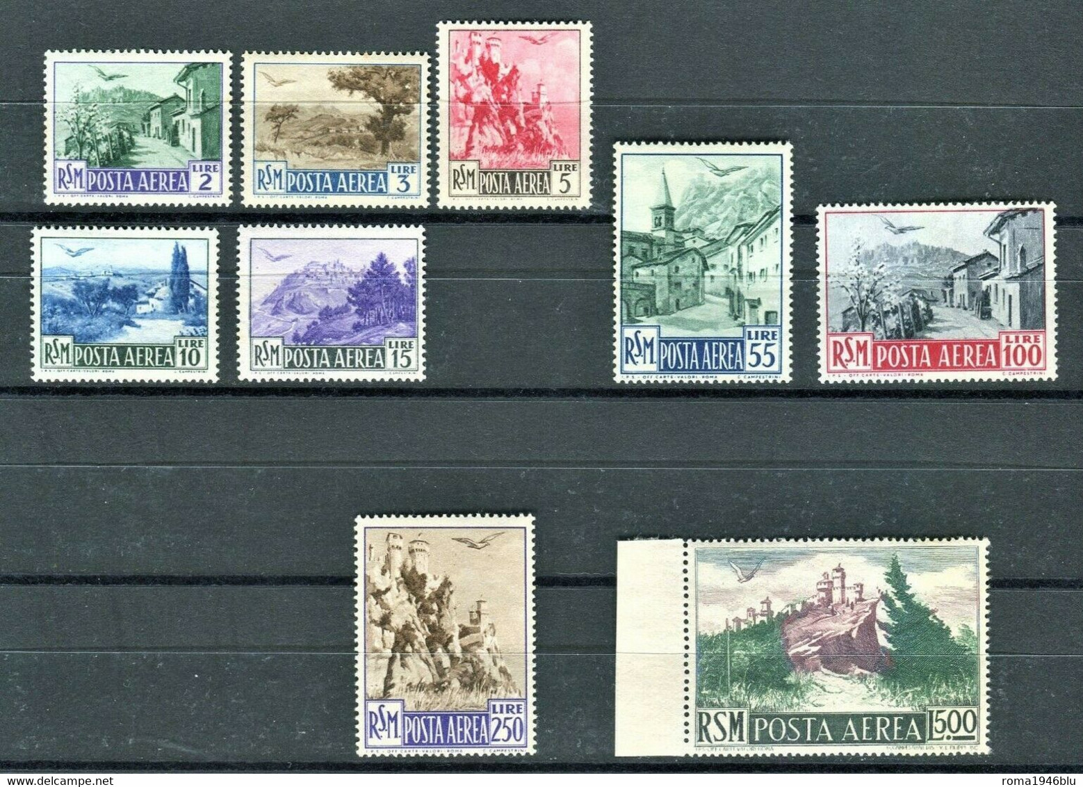 SAN MARINO 1950 POSTA AEREA VEDUTE SERIE CPL. 9  V. ** MNH - Poste Aérienne