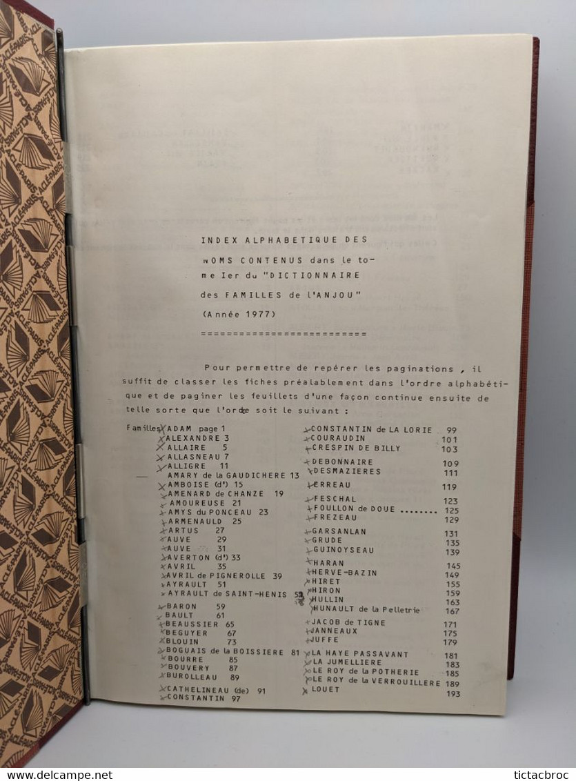 Dictionnaire Des Familles De L'Anjou De L'association Généalogique Et Archéologique De L'Anjou Généalogie 1977 - Dictionnaires