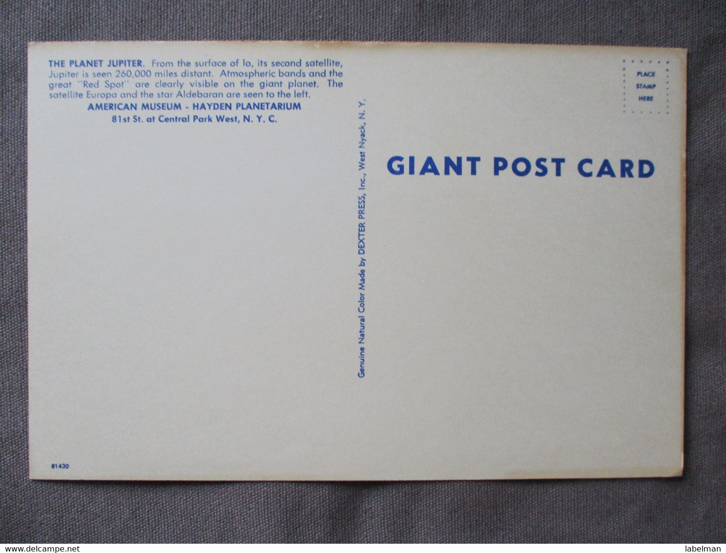 NEW YORK USA UNITED STATES HAYDEN PLANETARIUM JUPITER GIANT XL CARTE POSTALE ANSICHTSKARTE CARTOLINA POSTCARD PC PC AK - Long Island