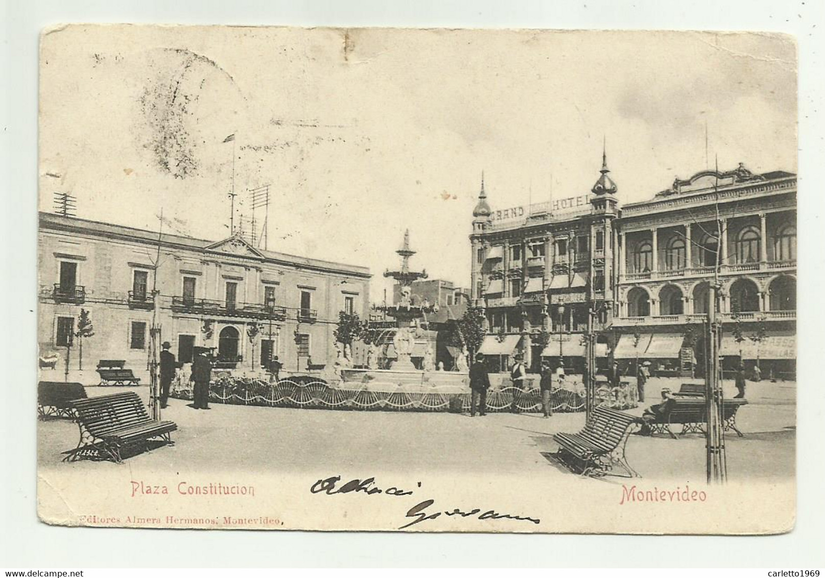 MONTEVIDEO - PLAZA CONSTITUCION 1905  VIAGGIATA  FP ( VEDI CONDIZIONI, PICCOLI DIFETTI ) - Uruguay