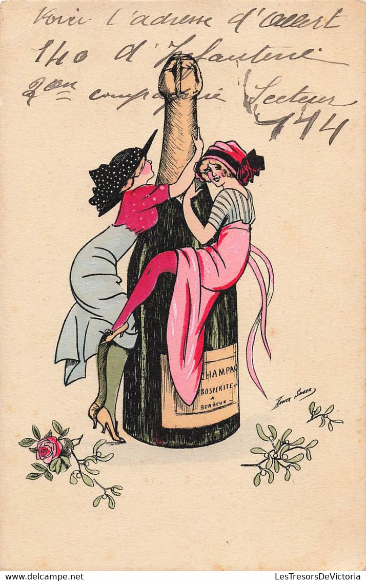 CPA Illustrateur Xavier Sager - Champagne - Femmes Escaladant Une Bouteille De Champagne - Prospérité Et Bonheur - Sager, Xavier